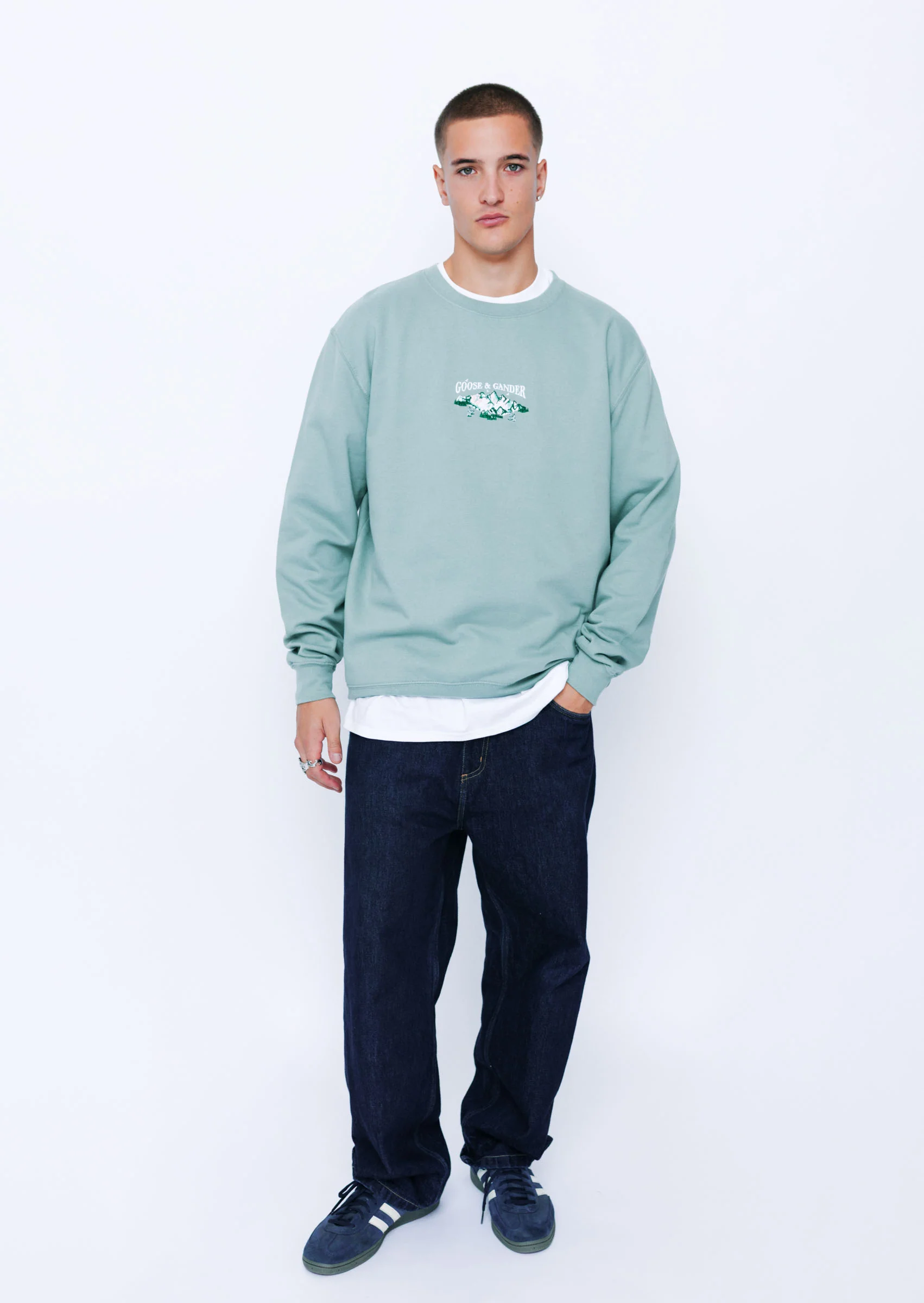 Mountain Embroidered Sweat - Dusky Green - Image 8