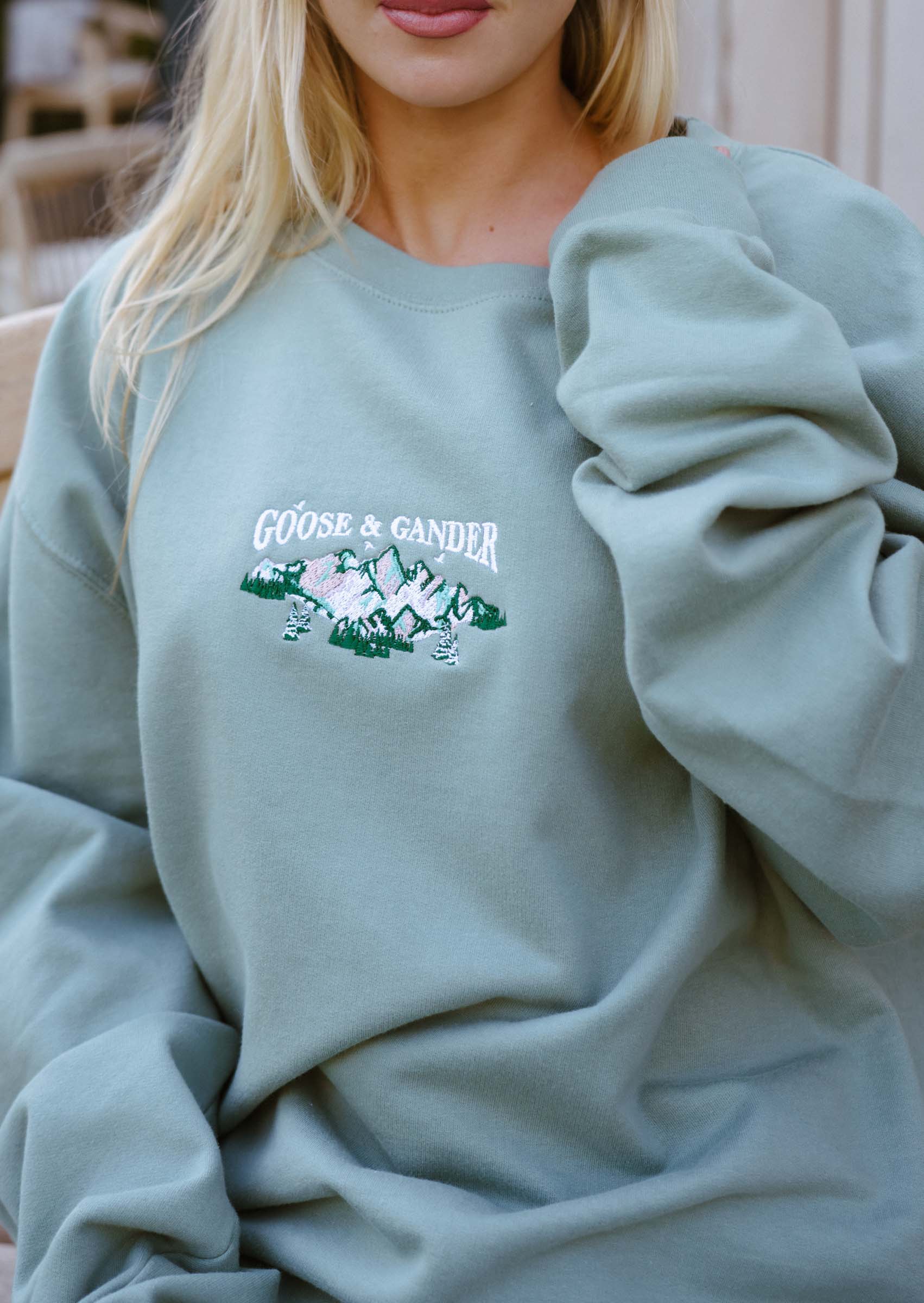 Mountain Embroidered Sweat - Dusky Green - Image 9