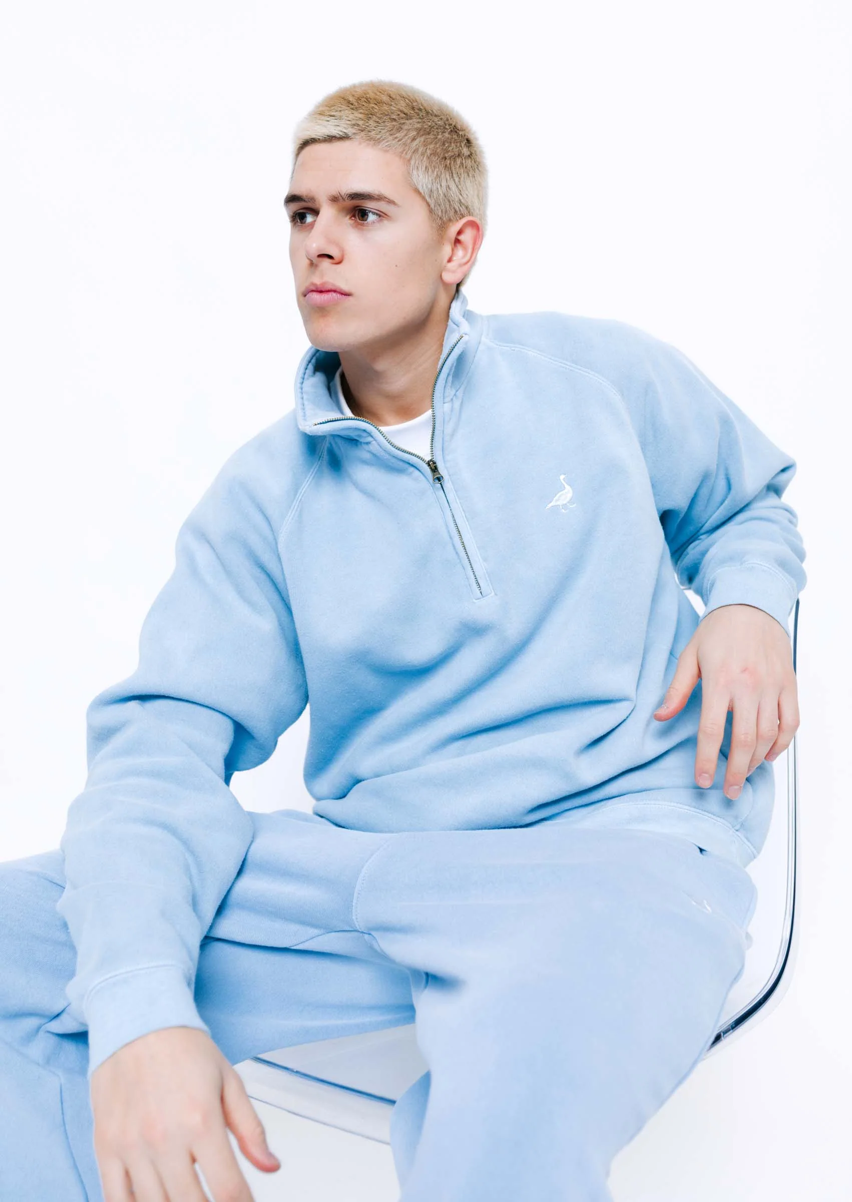 Goose 1/4 Zip Sweat - Washed Blue - Image 10