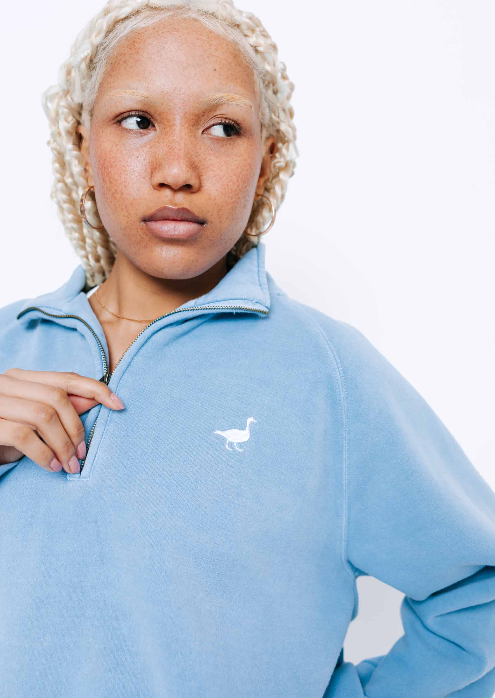 Goose 1/4 Zip Sweat - Washed Blue - Image 12
