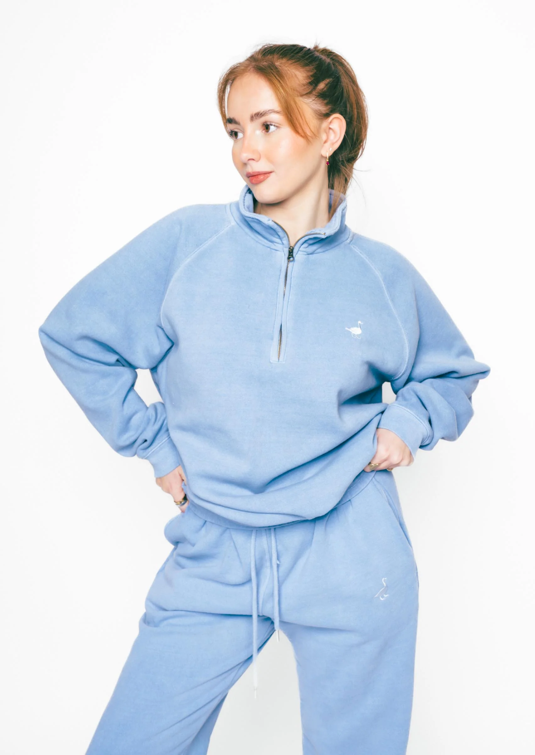Goose 1/4 Zip Sweat - Washed Blue - Image 4