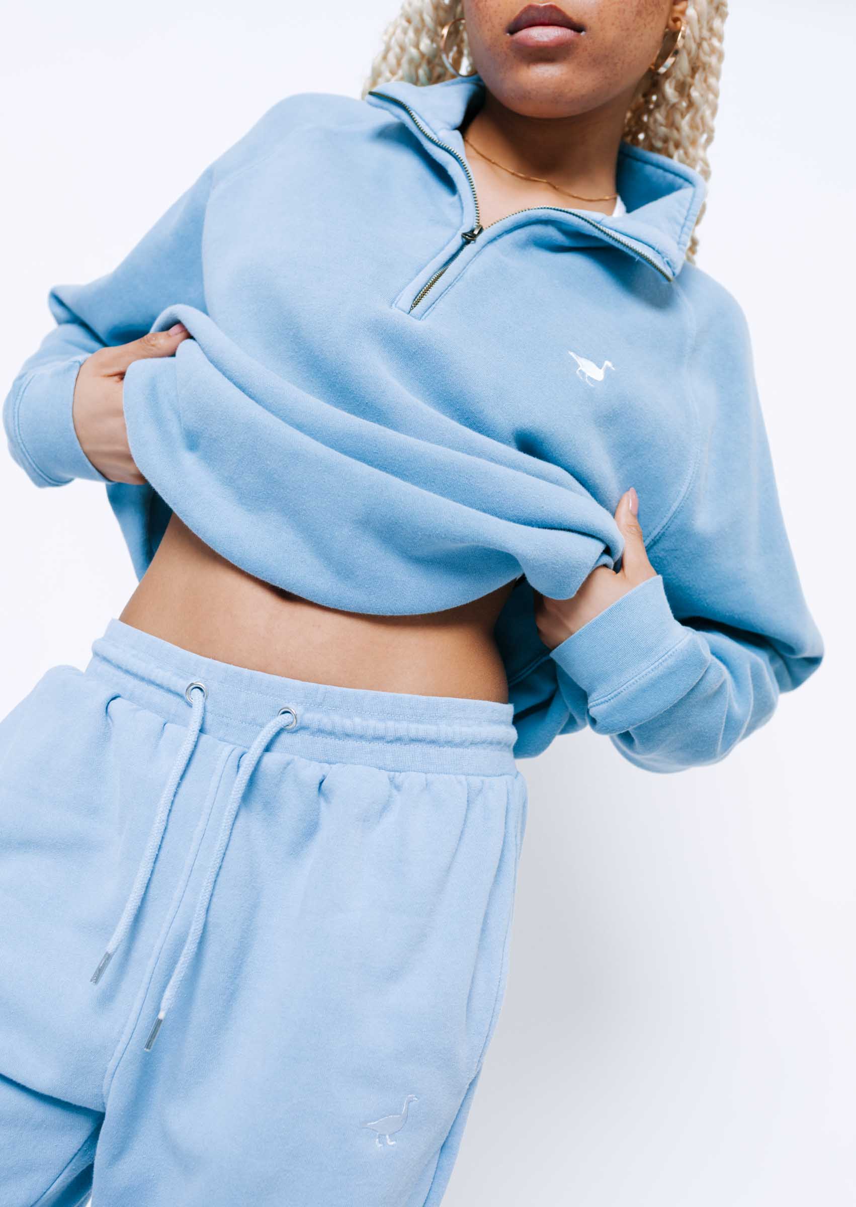 Goose 1/4 Zip Sweat - Washed Blue - Image 5