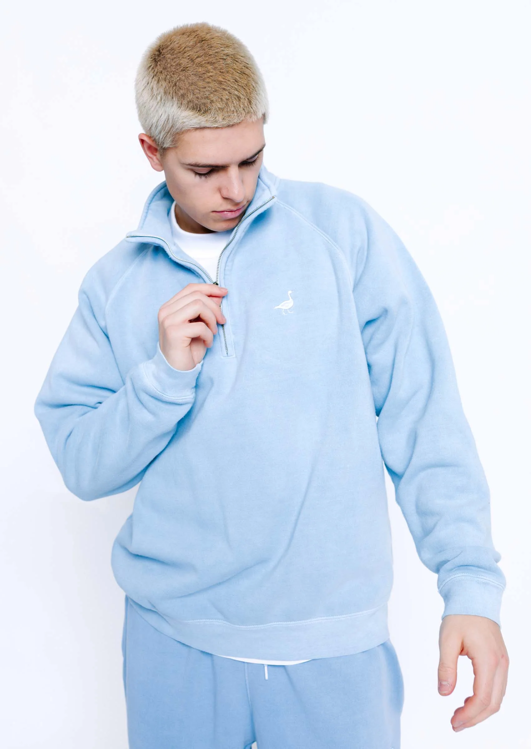 Goose 1/4 Zip Sweat - Washed Blue - Image 6