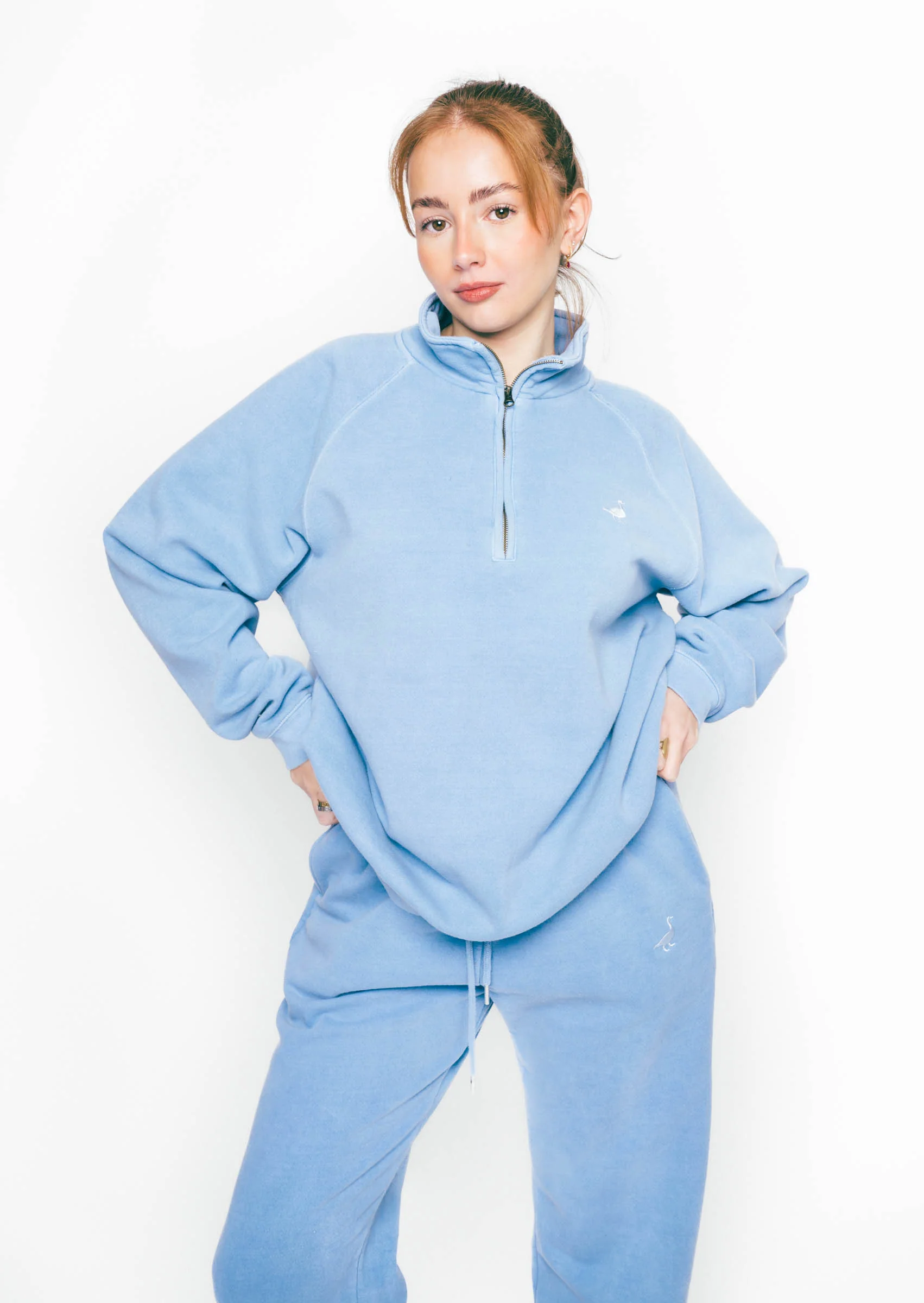 Goose 1/4 Zip Sweat - Washed Blue - Image 7
