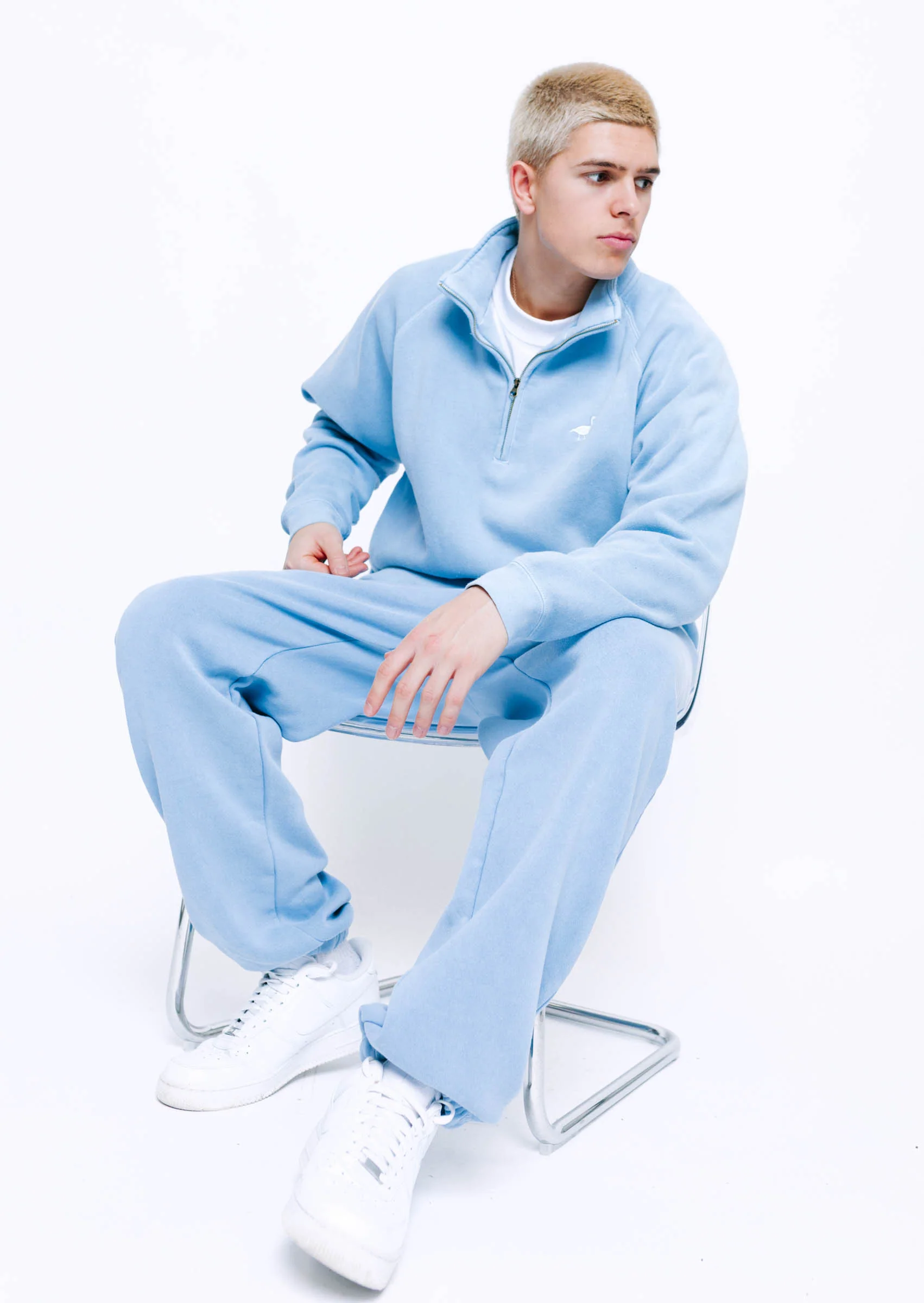 Goose 1/4 Zip Sweat - Washed Blue - Image 8