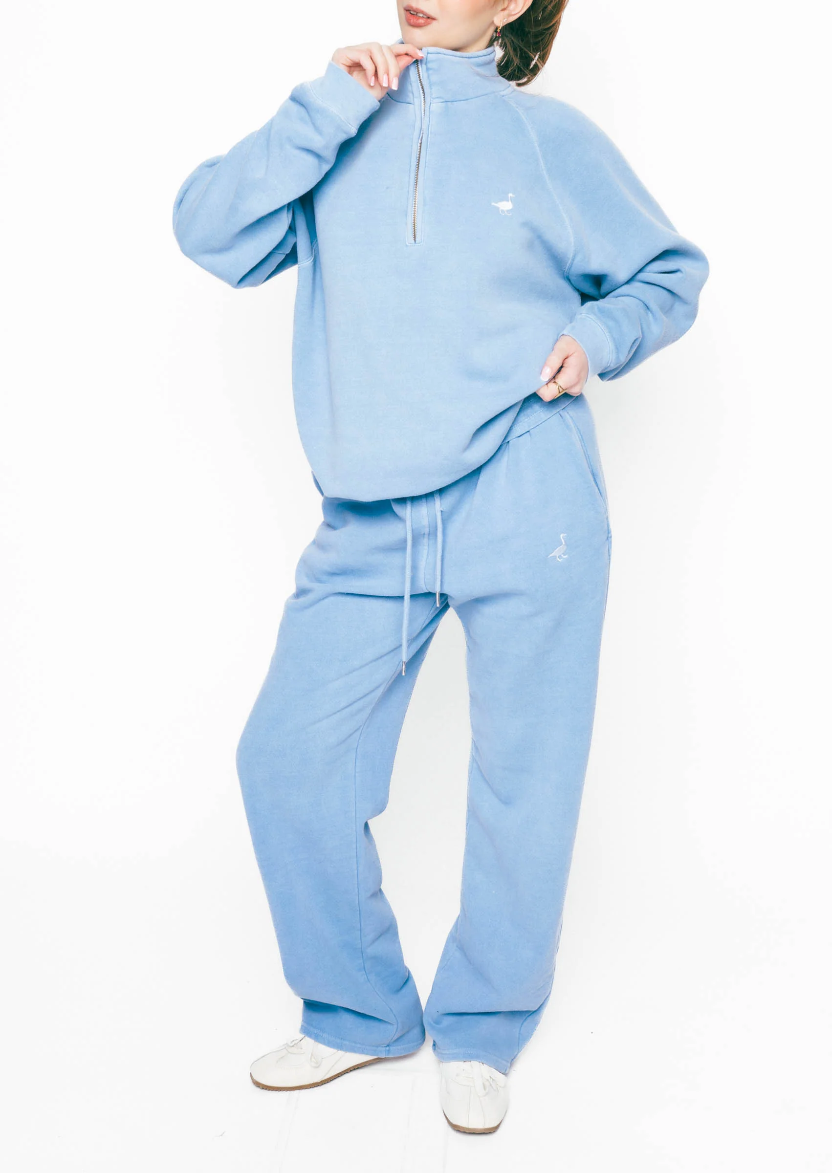 Goose 1/4 Zip Sweat - Washed Blue - Image 9