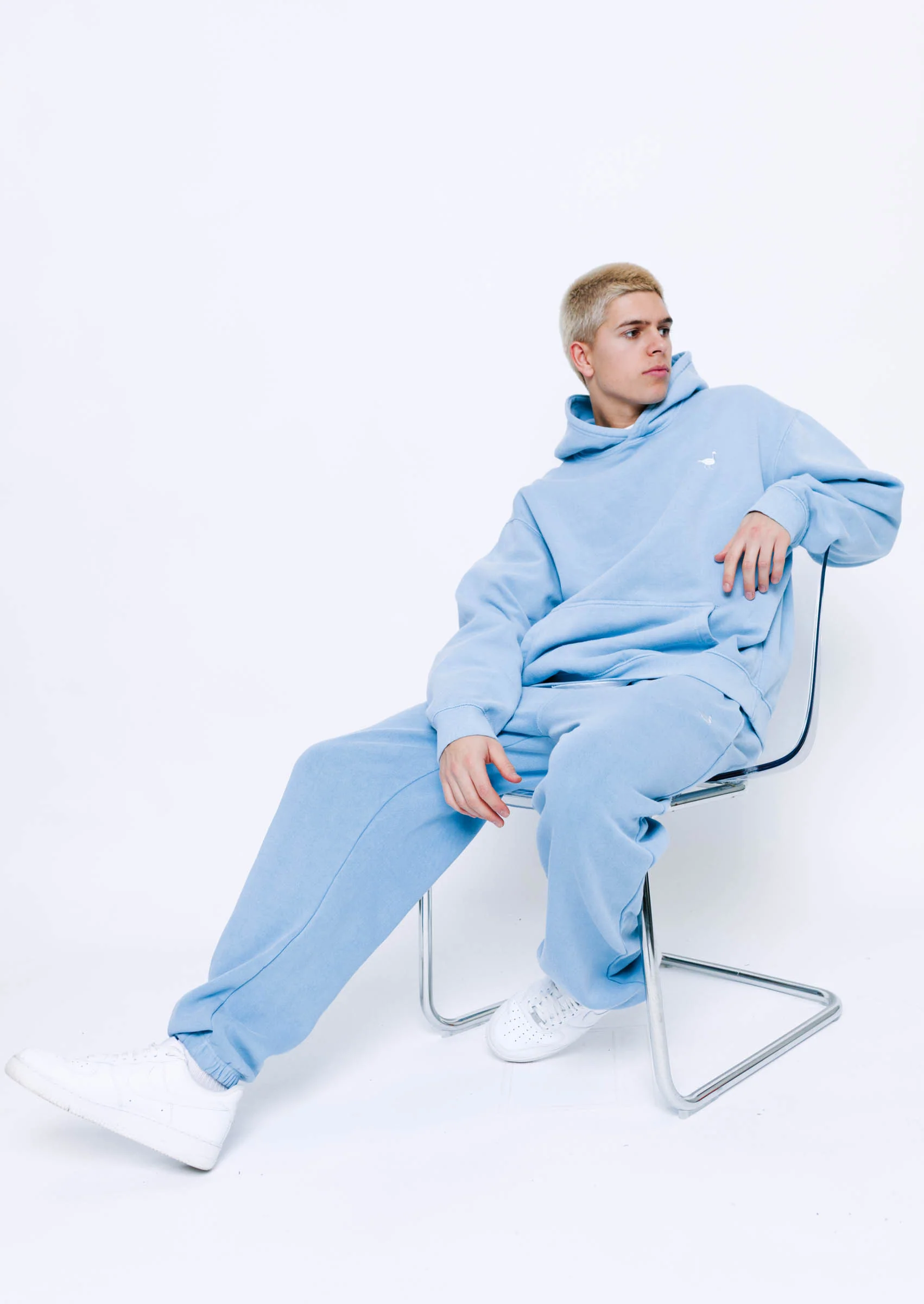 Goose Cuffed Joggers - Washed Blue - Image 4