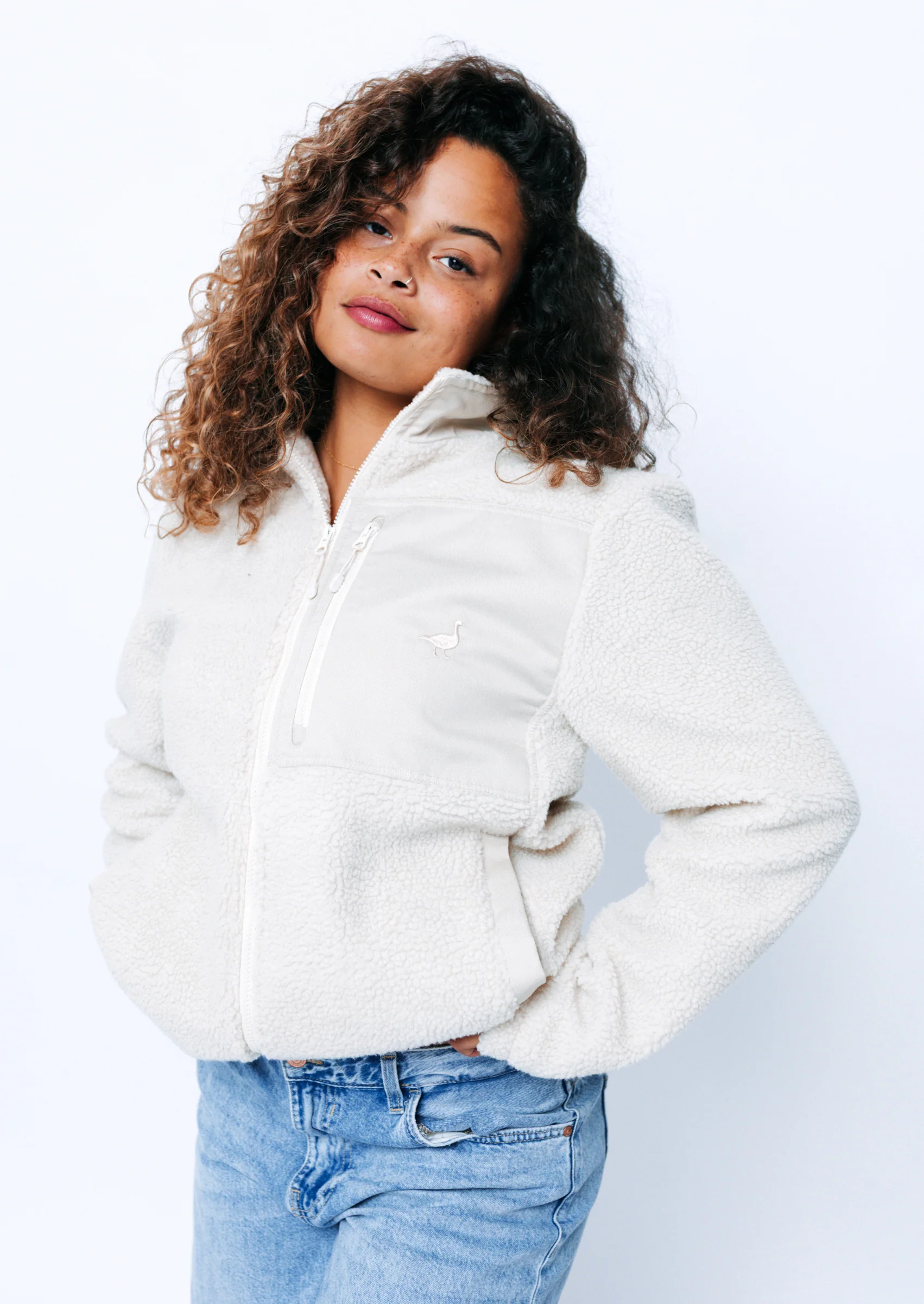Goose Sherpa Fleece Jacket - Sand - Image 4