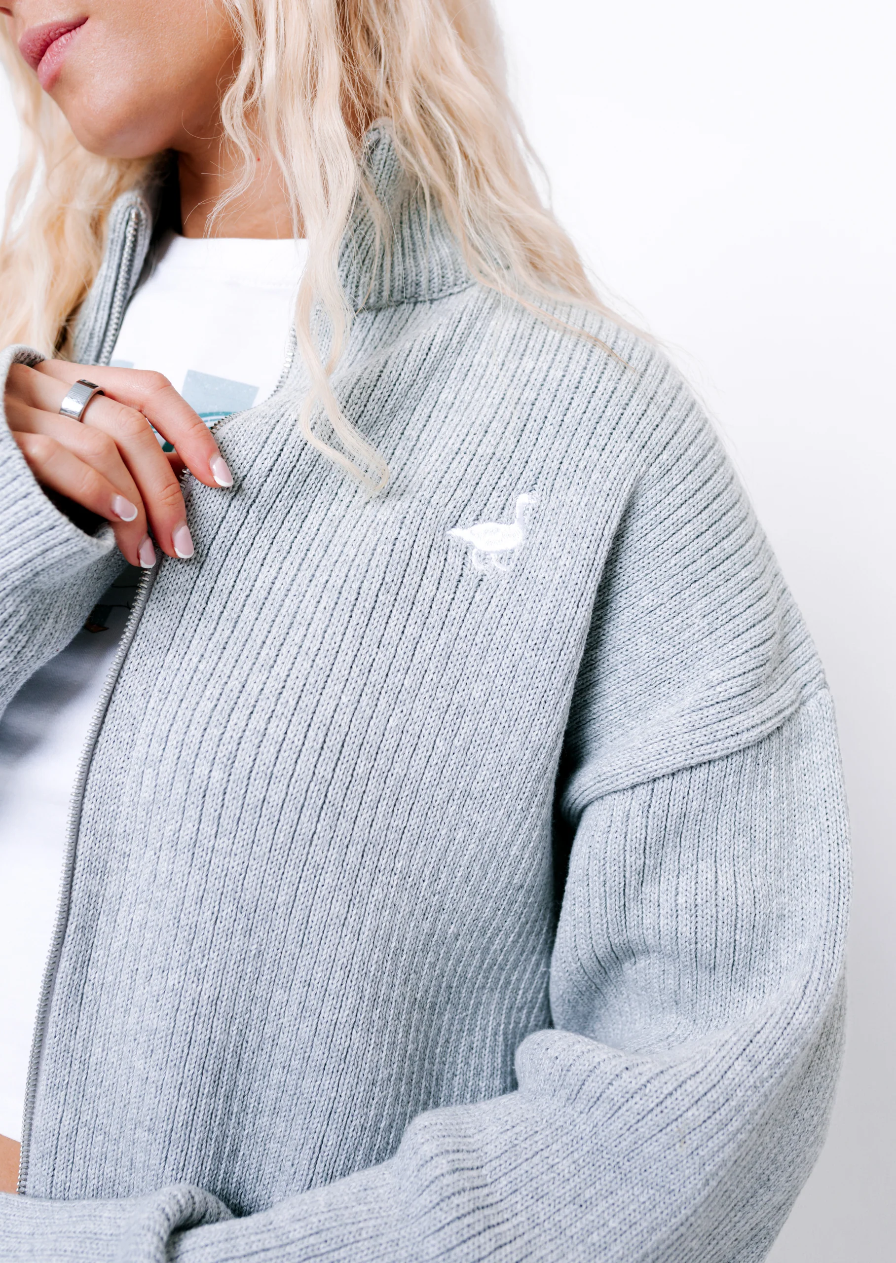 Knitted Full Zip Jacket - Grey - Image 10