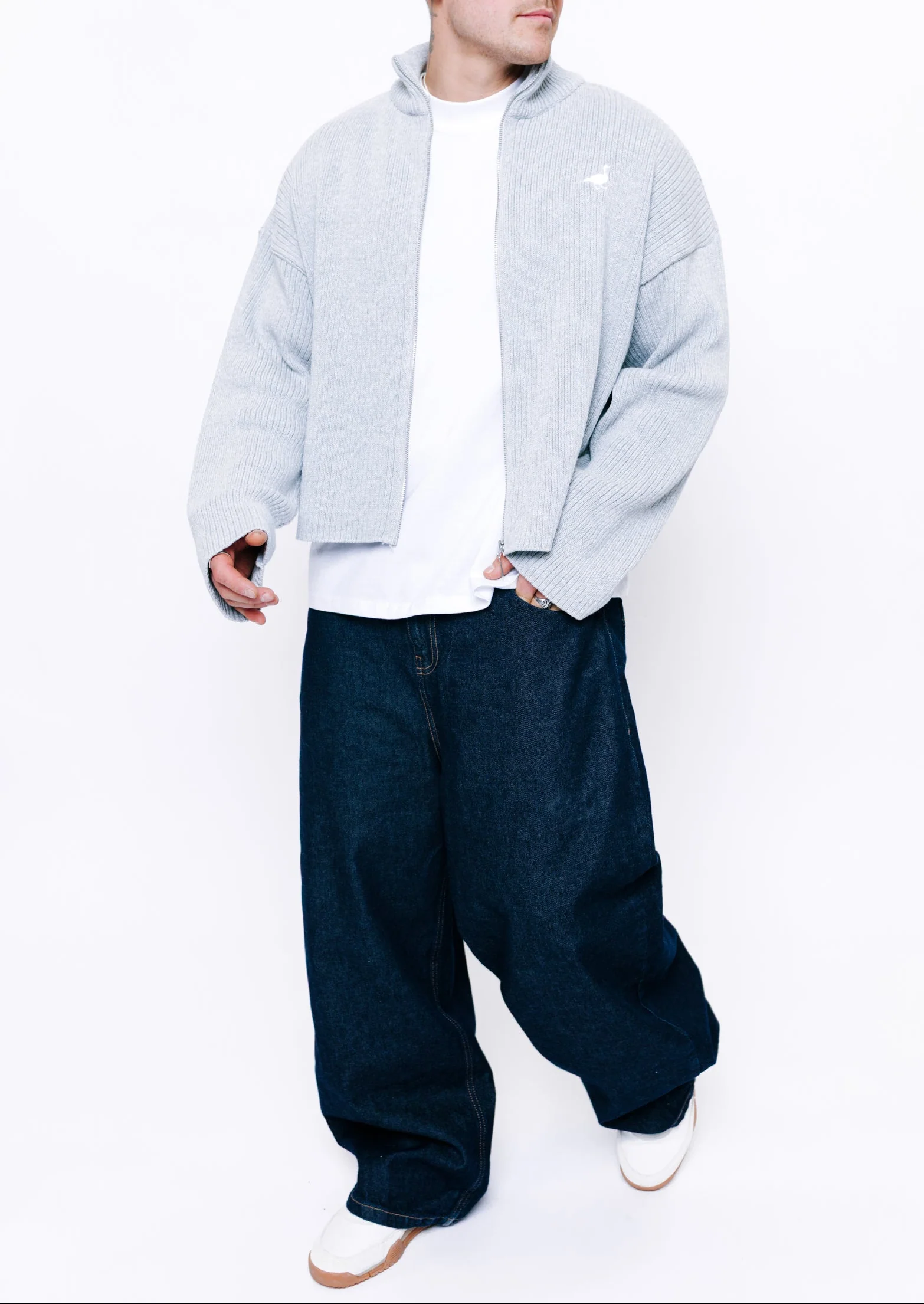 Knitted Full Zip Jacket - Grey - Image 12