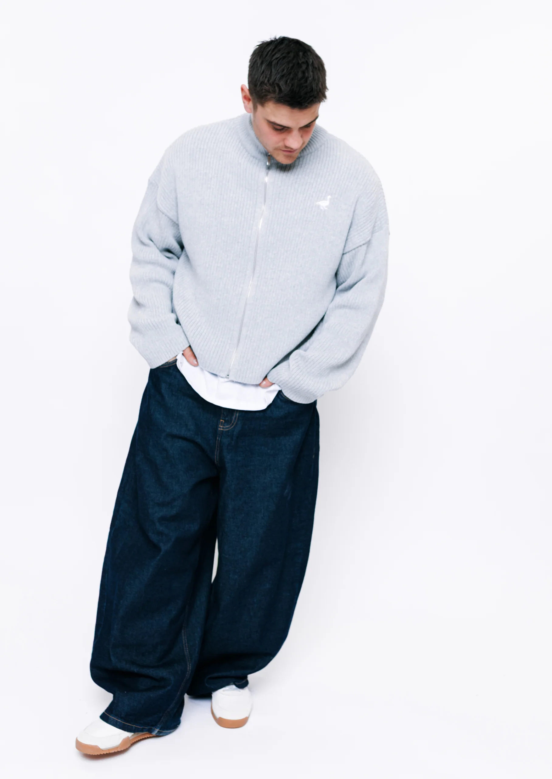 Knitted Full Zip Jacket - Grey - Image 15