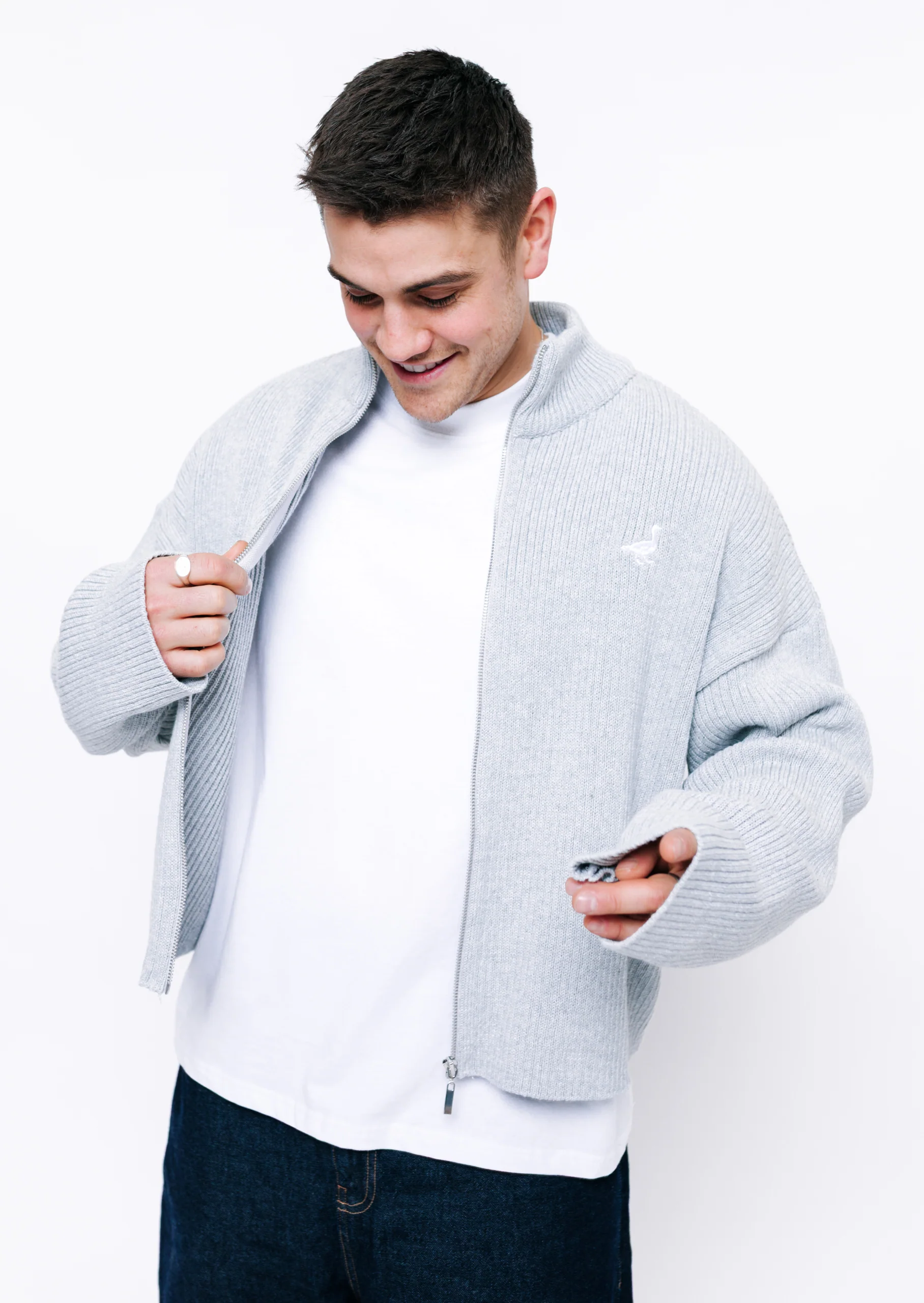 Knitted Full Zip Jacket - Grey - Image 17