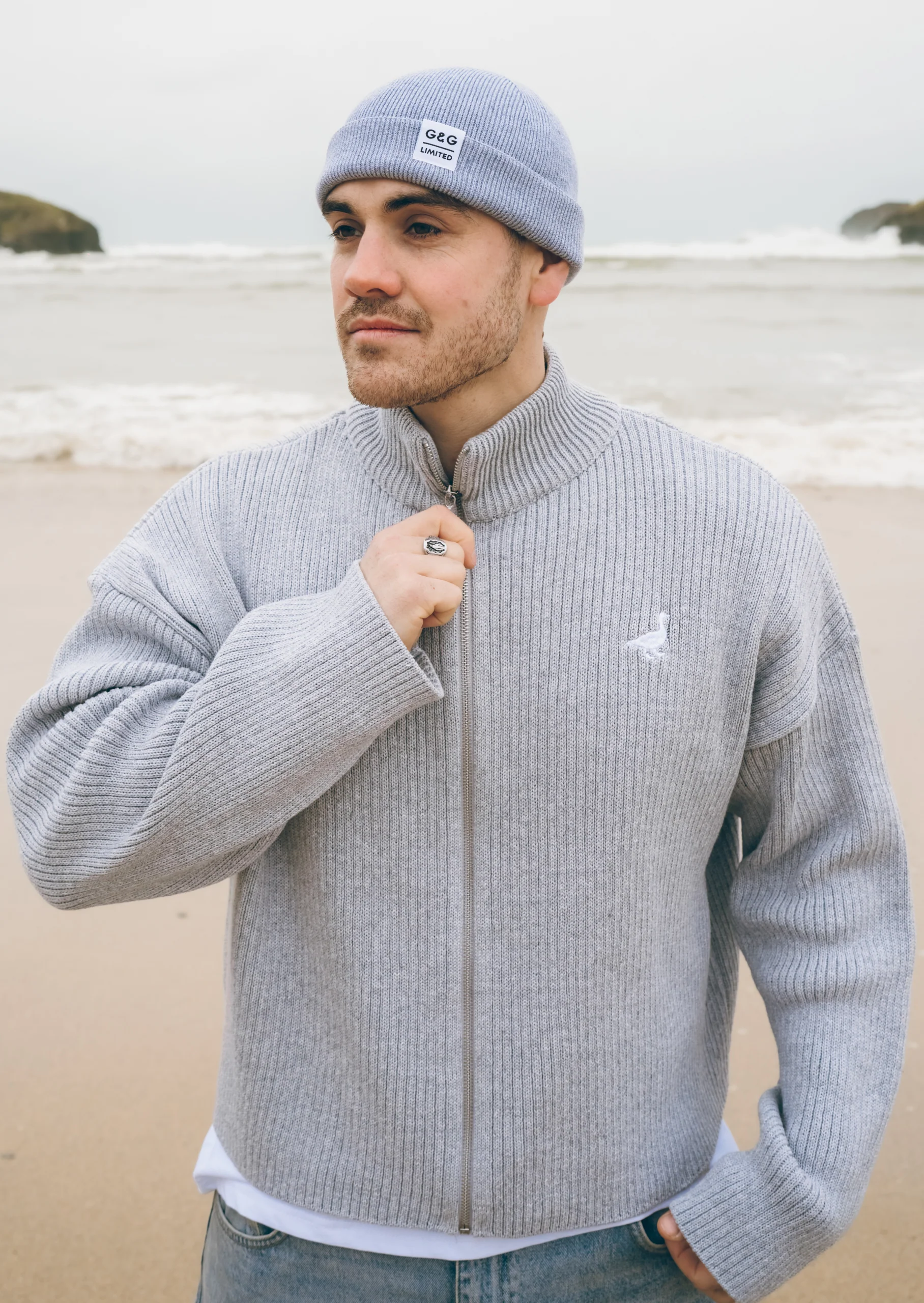 Knitted Full Zip Jacket - Grey - Image 18