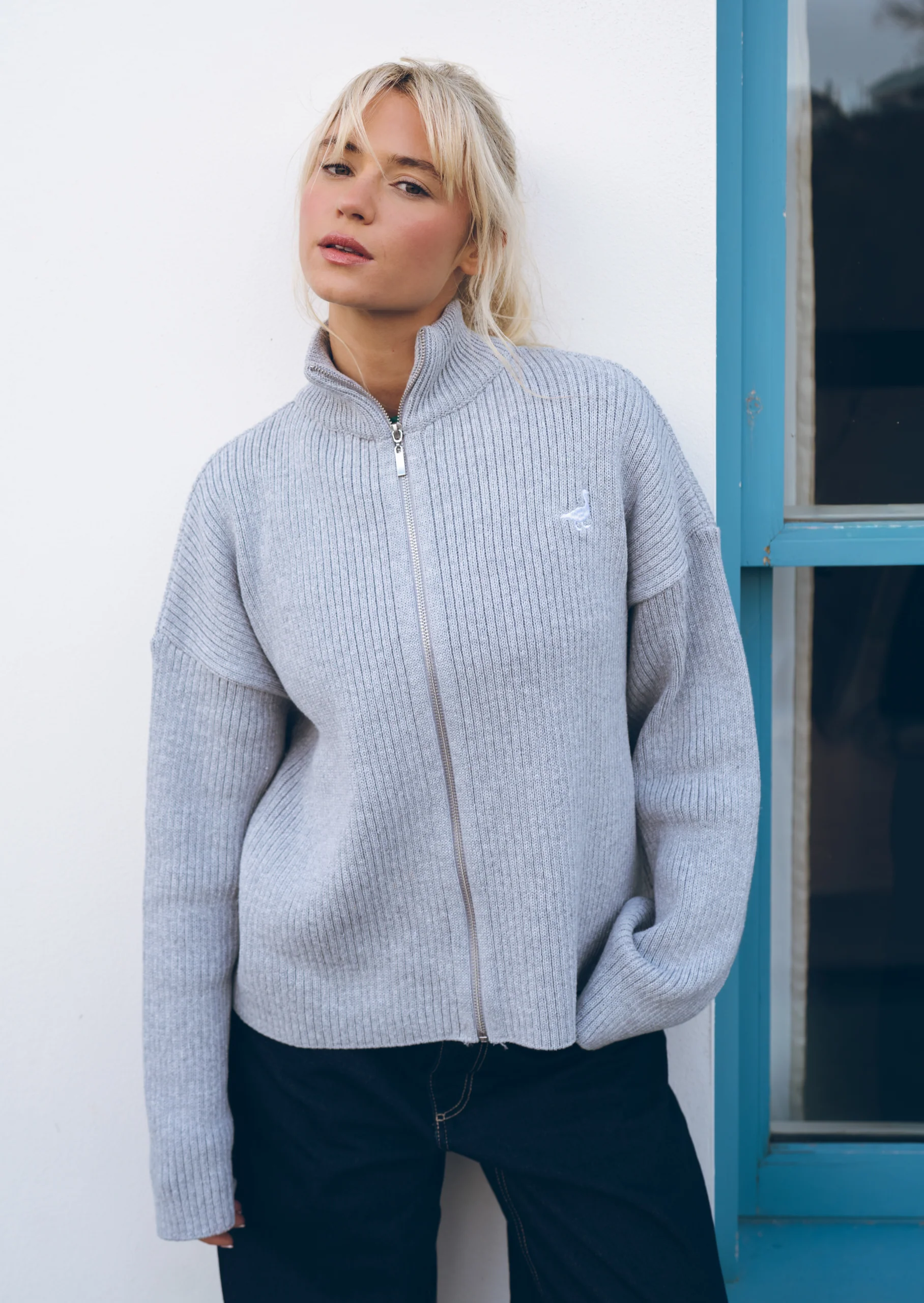 Knitted Full Zip Jacket - Grey - Image 19