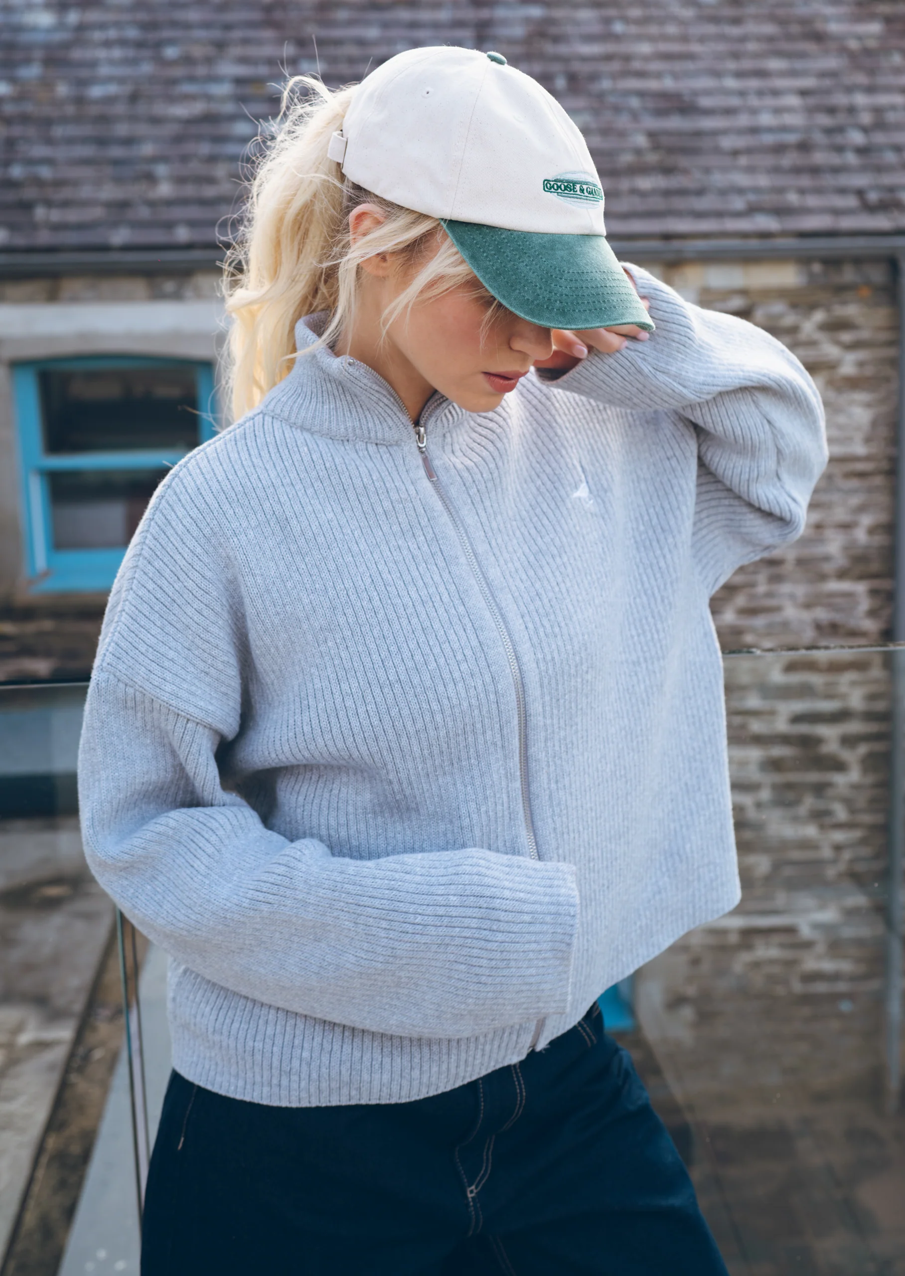 Knitted Full Zip Jacket - Grey - Image 3