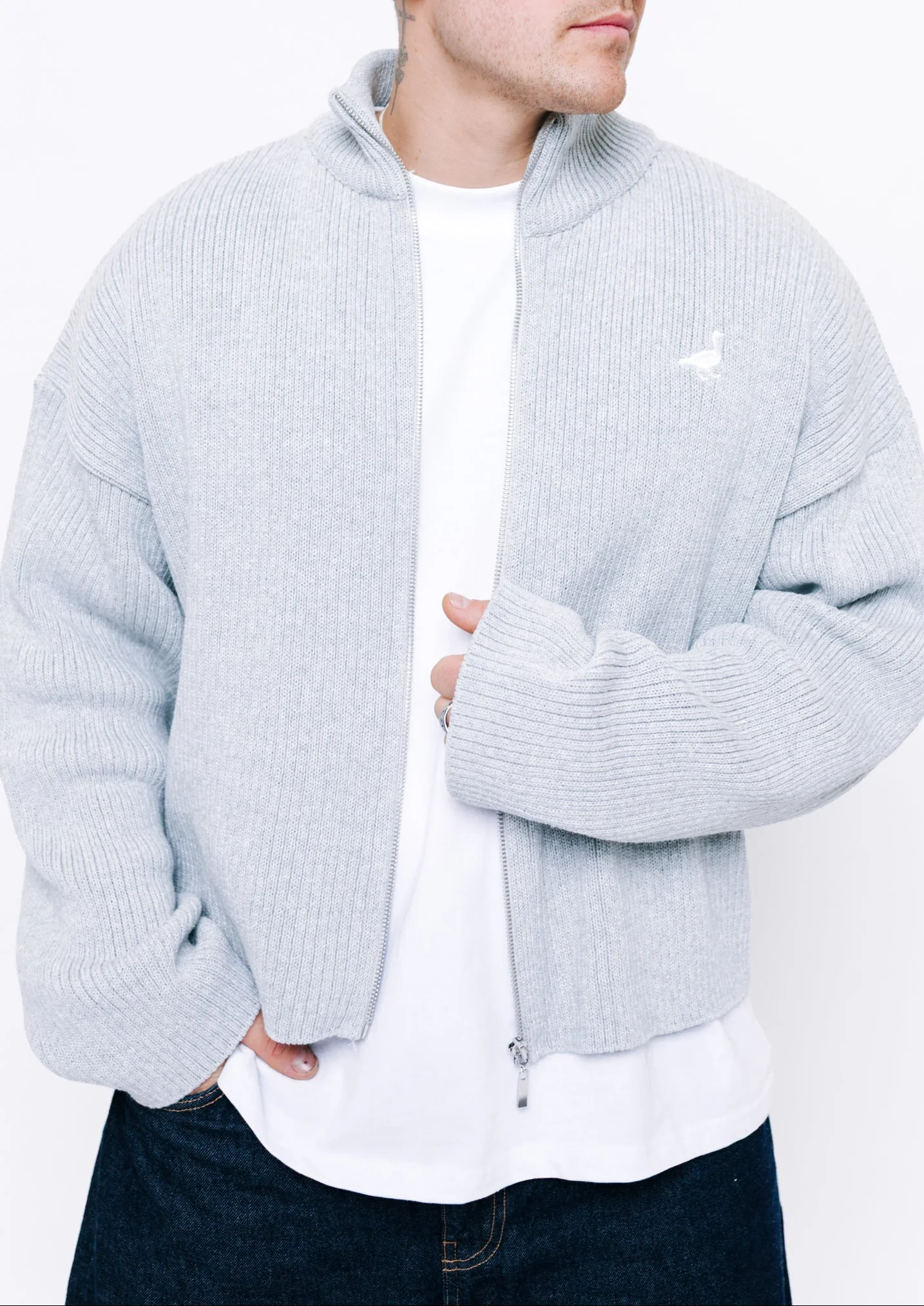 Knitted Full Zip Jacket - Grey - Image 4