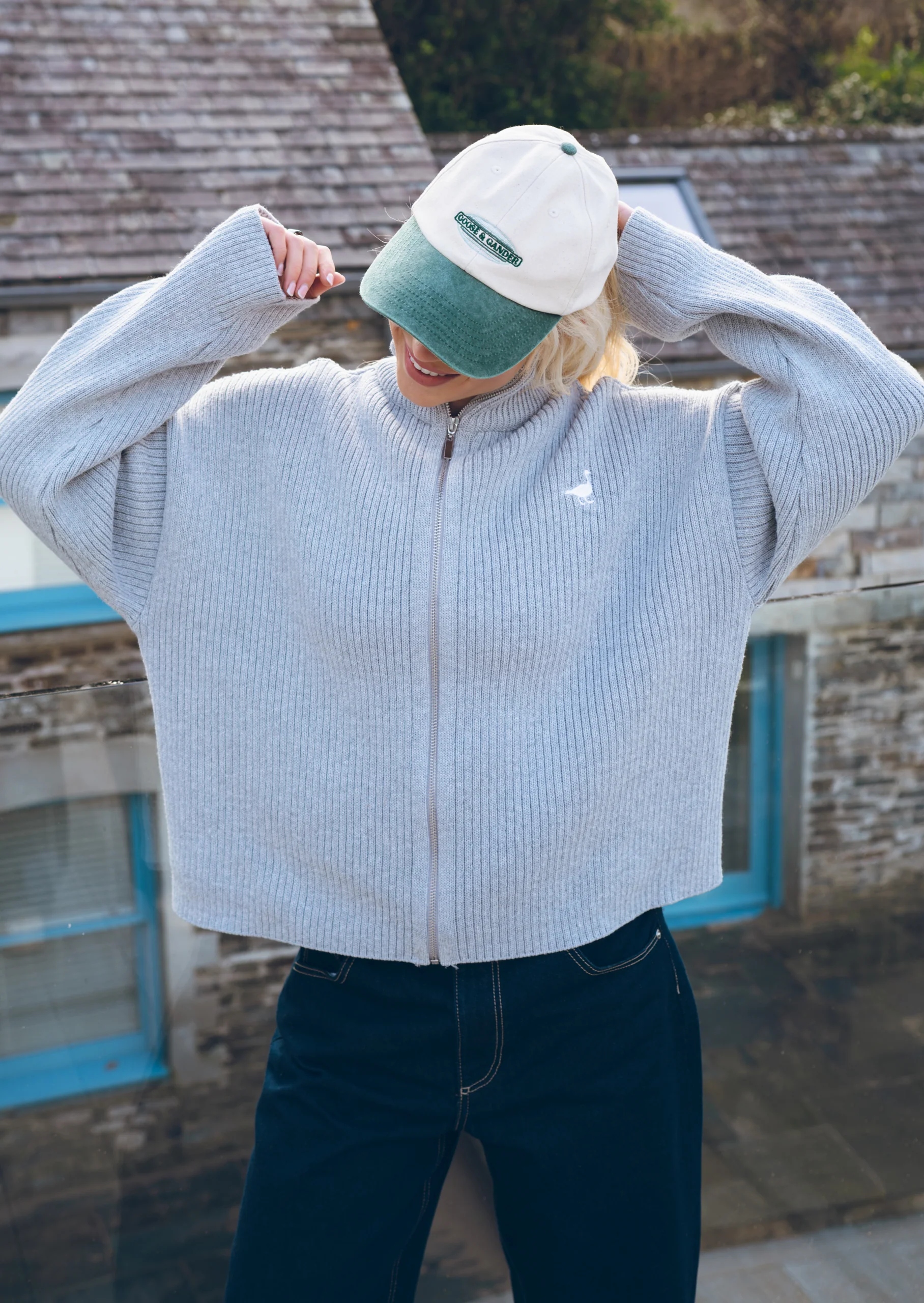 Knitted Full Zip Jacket - Grey - Image 5