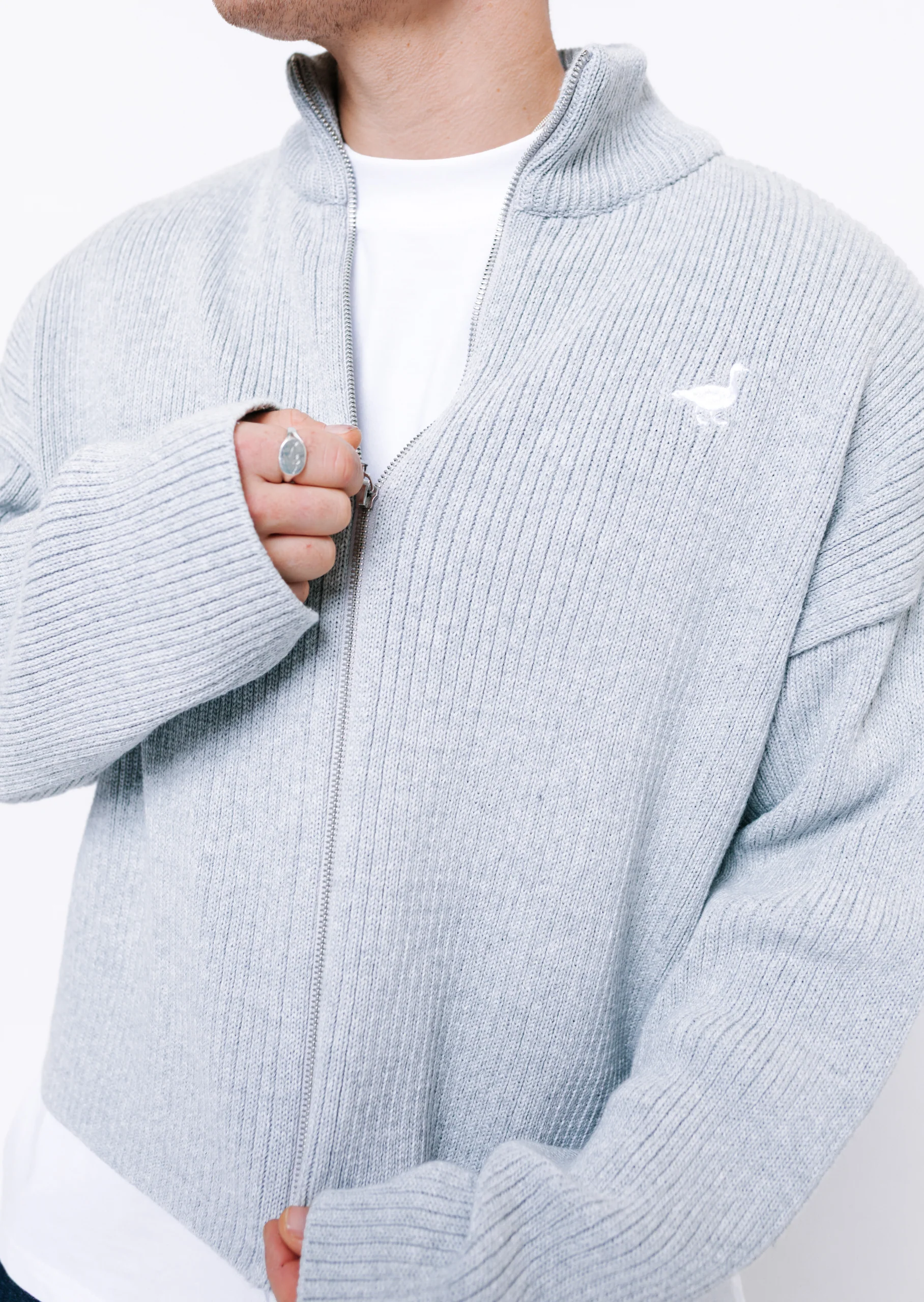 Knitted Full Zip Jacket - Grey - Image 7
