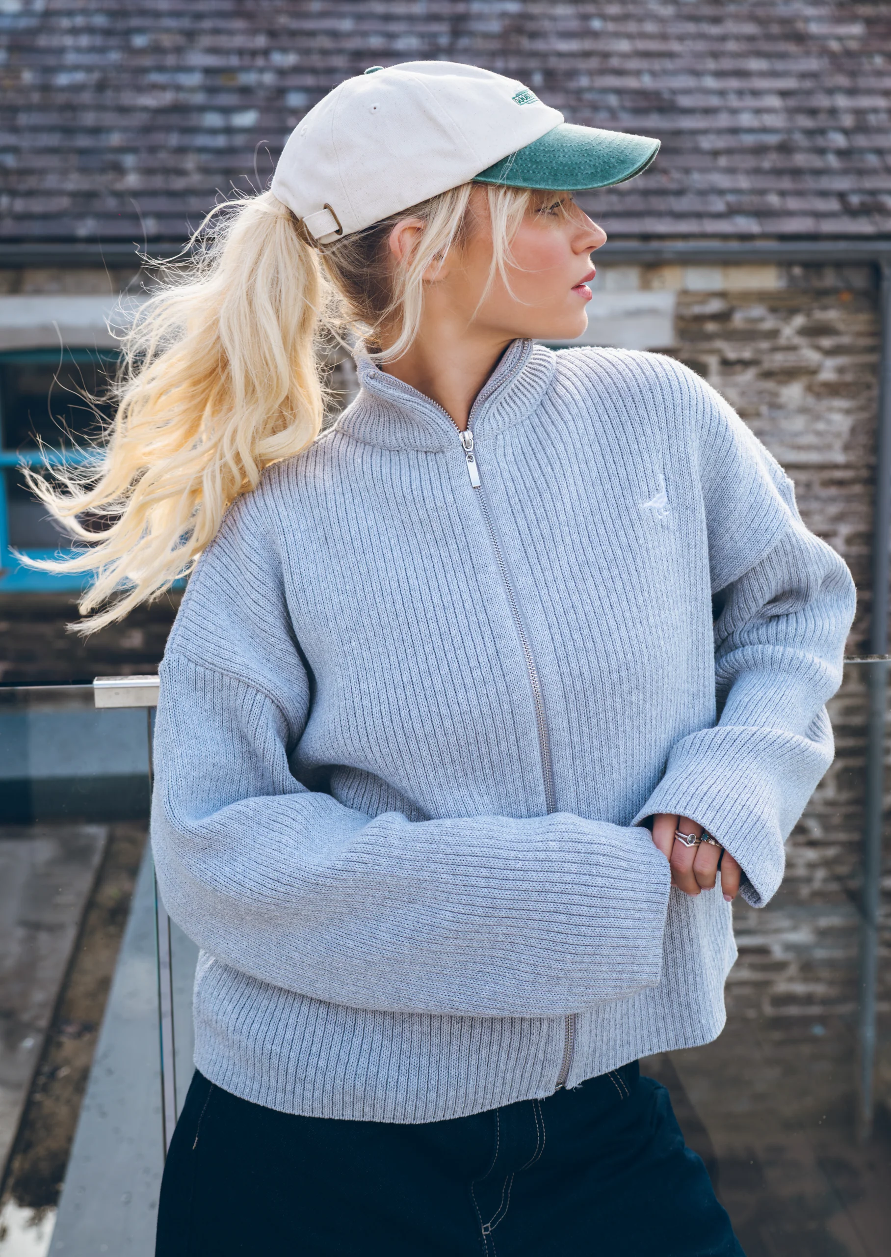 Knitted Full Zip Jacket - Grey - Image 9
