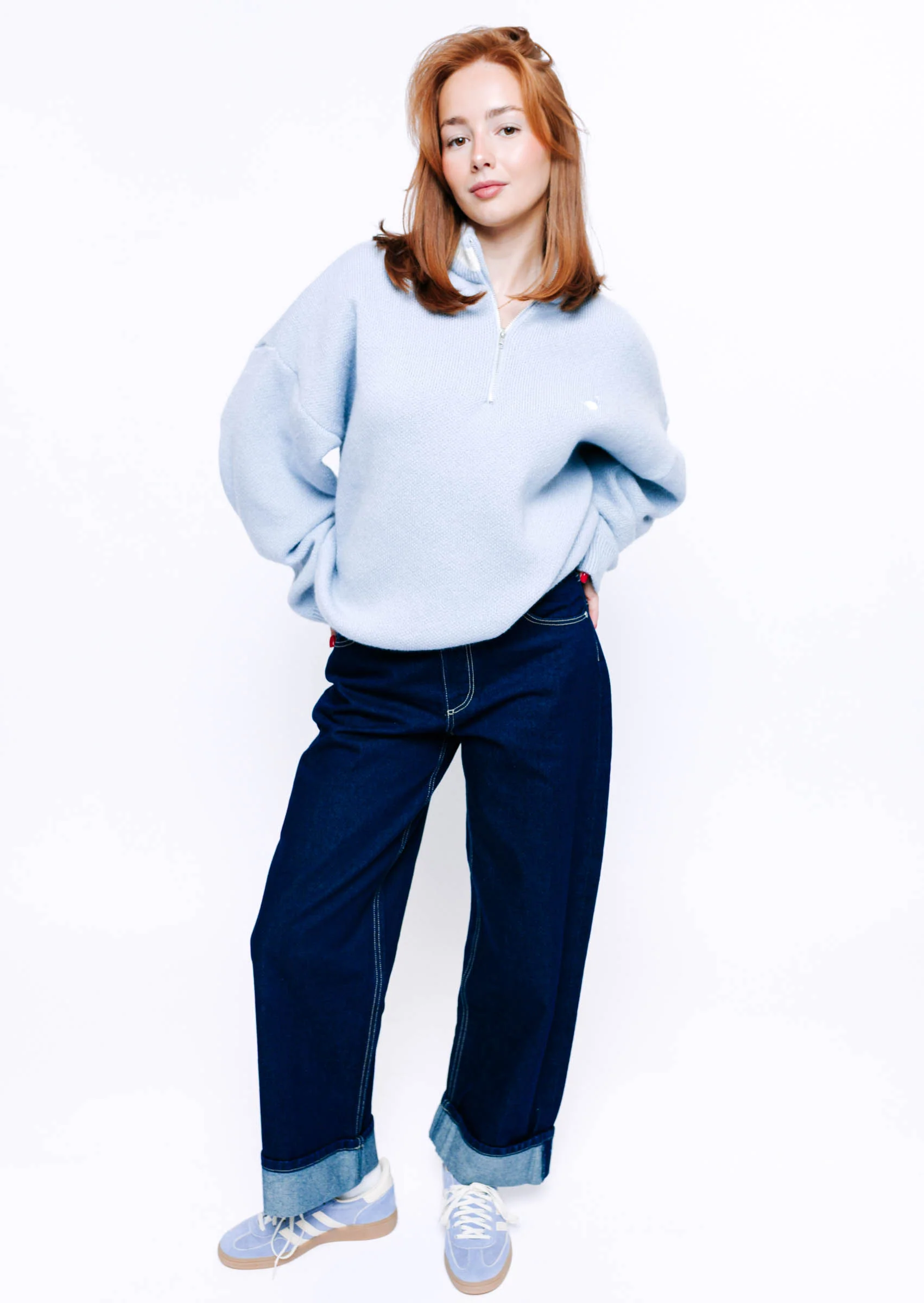 Knitted Goose 1/4 Zip Sweat - Pastel Blue - Image 5