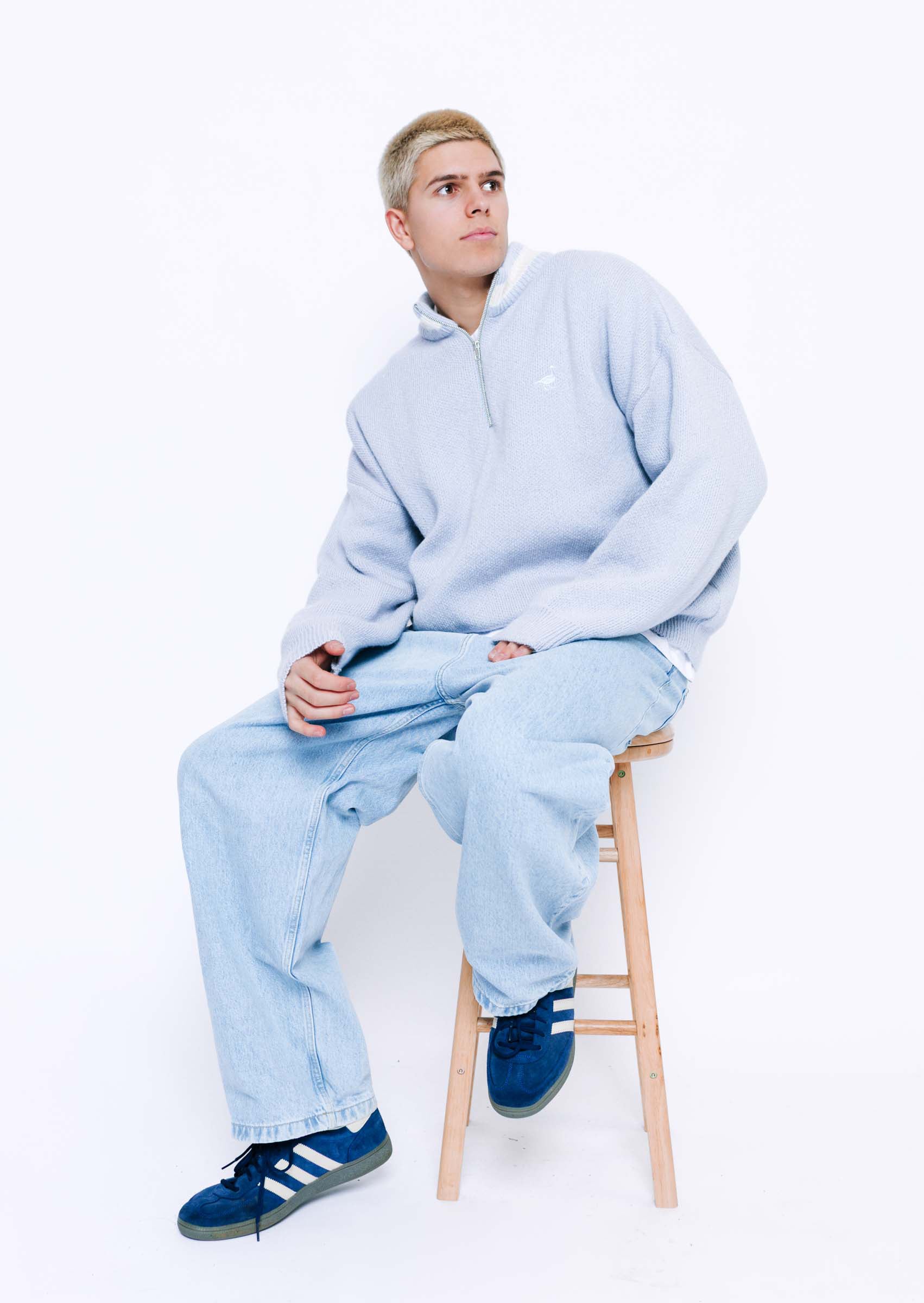 Knitted Goose 1/4 Zip Sweat - Pastel Blue - Image 6
