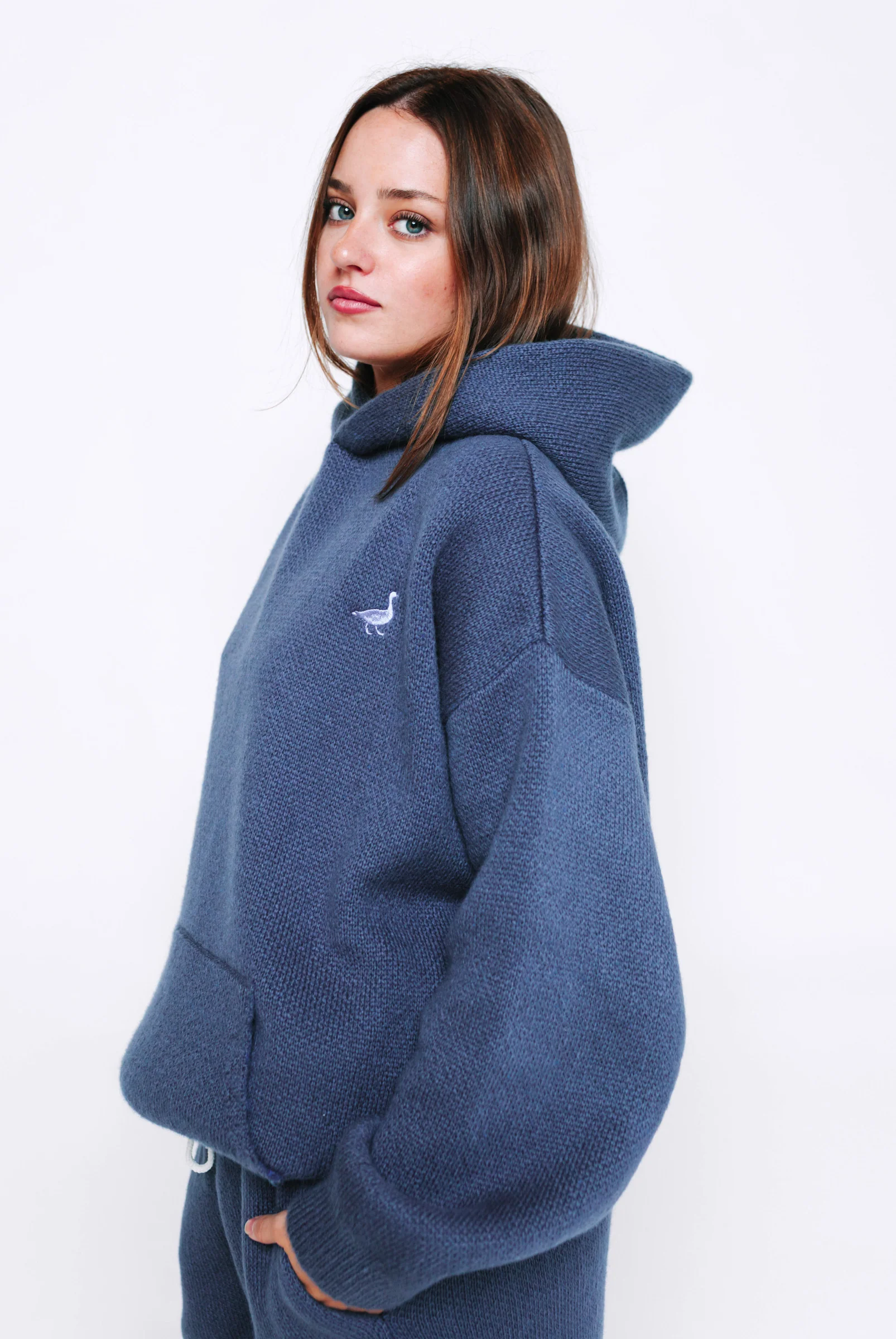 Knitted Hoodie - Denim Blue - Image 10