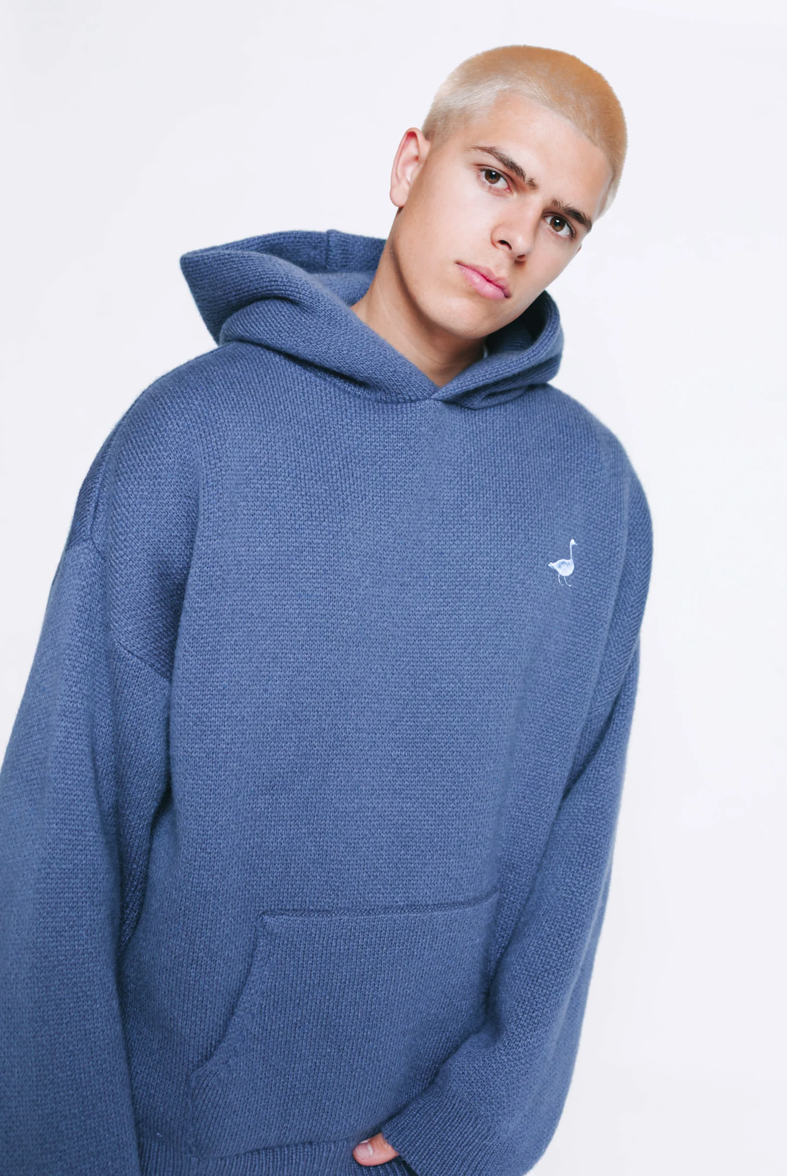 Knitted Hoodie - Denim Blue - Image 3