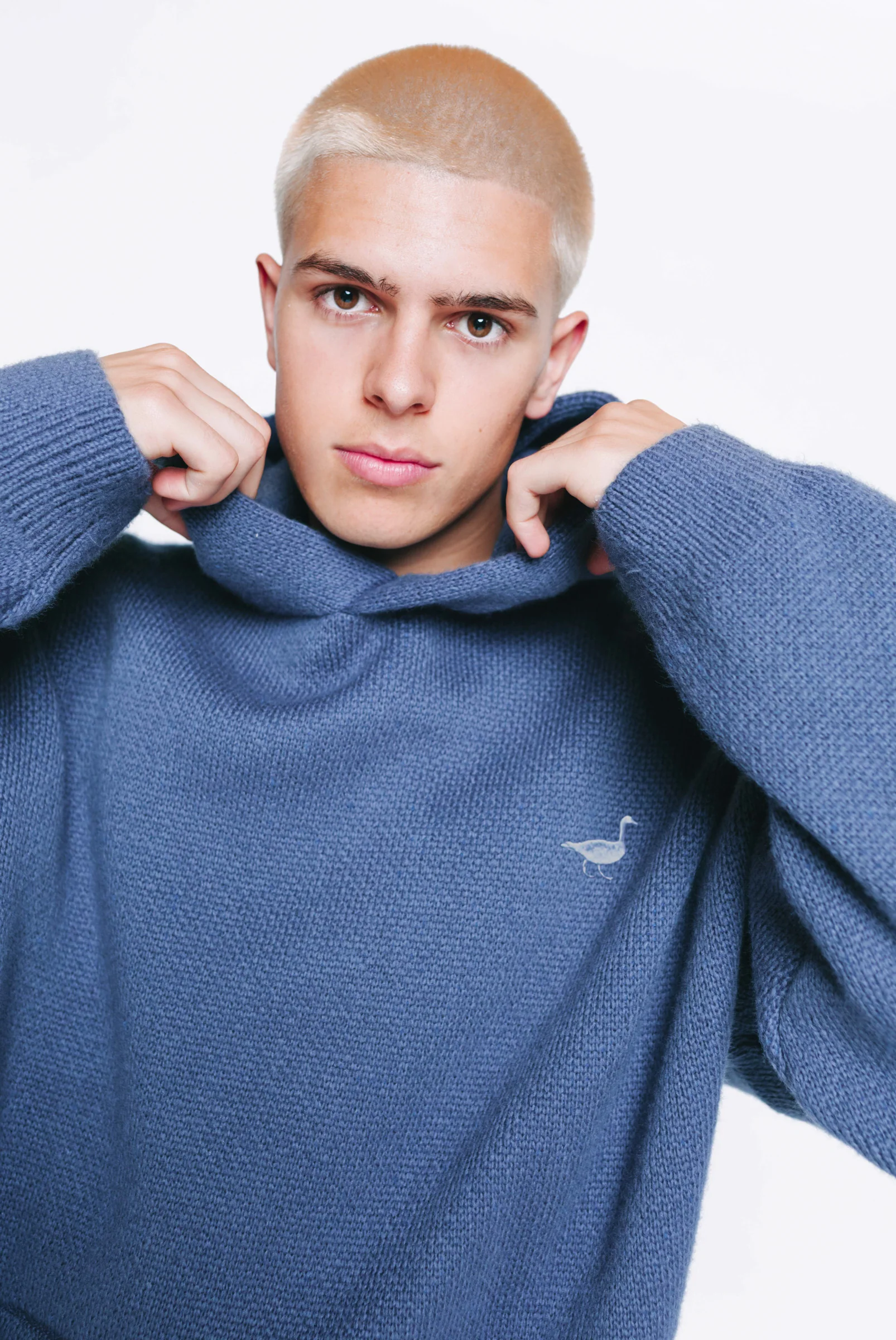 Knitted Hoodie - Denim Blue - Image 4