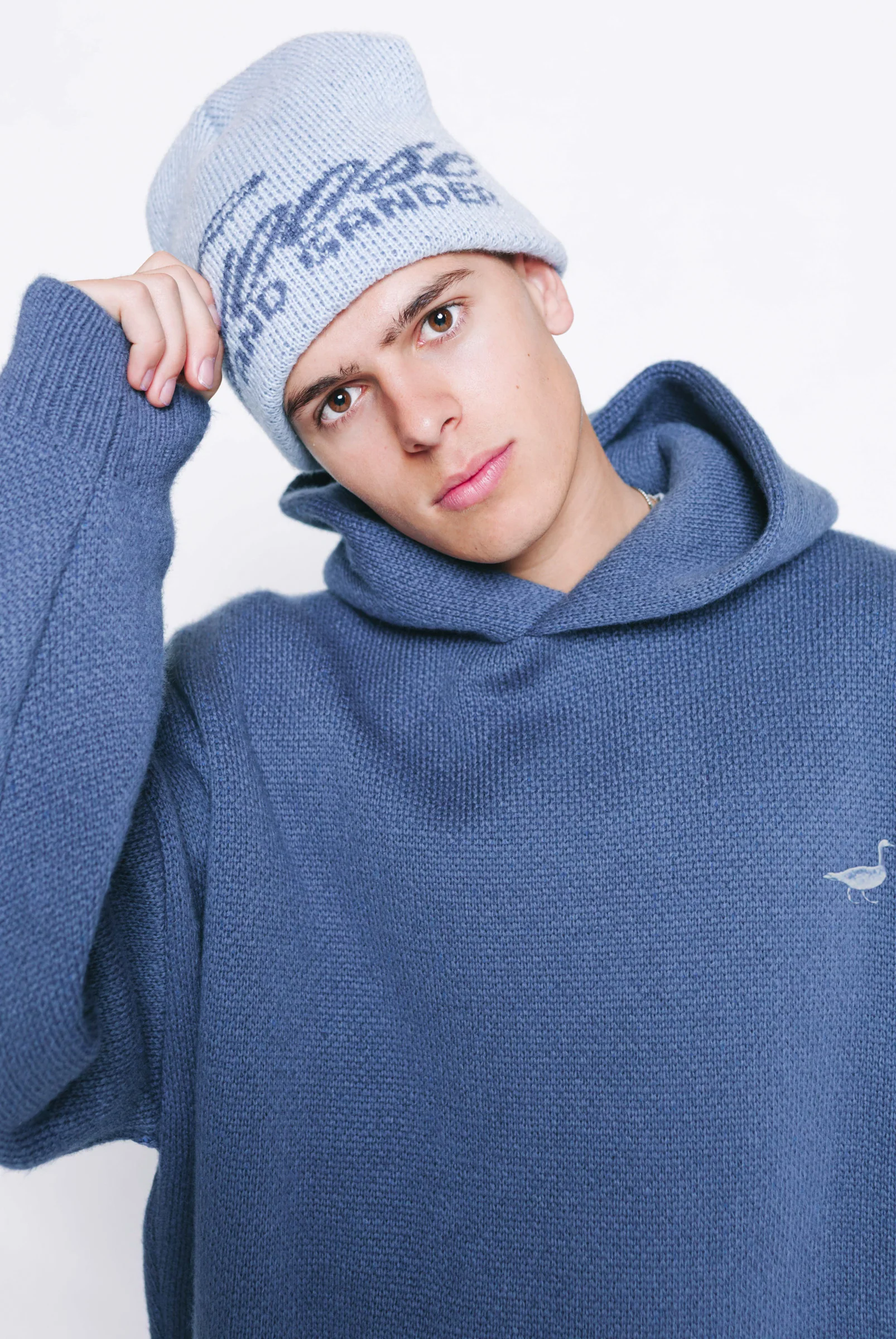 Knitted Hoodie - Denim Blue - Image 5