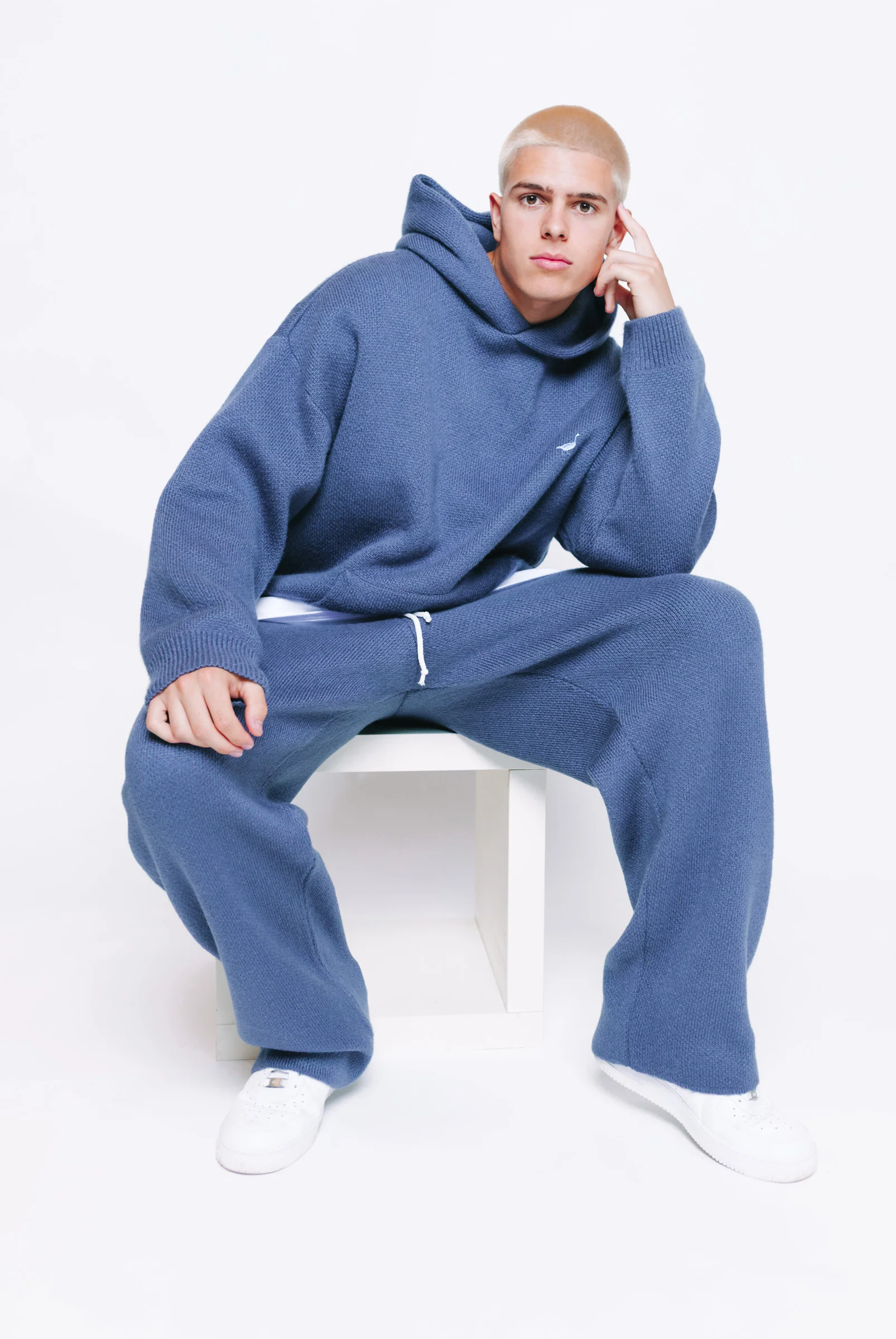 Knitted Hoodie - Denim Blue - Image 6