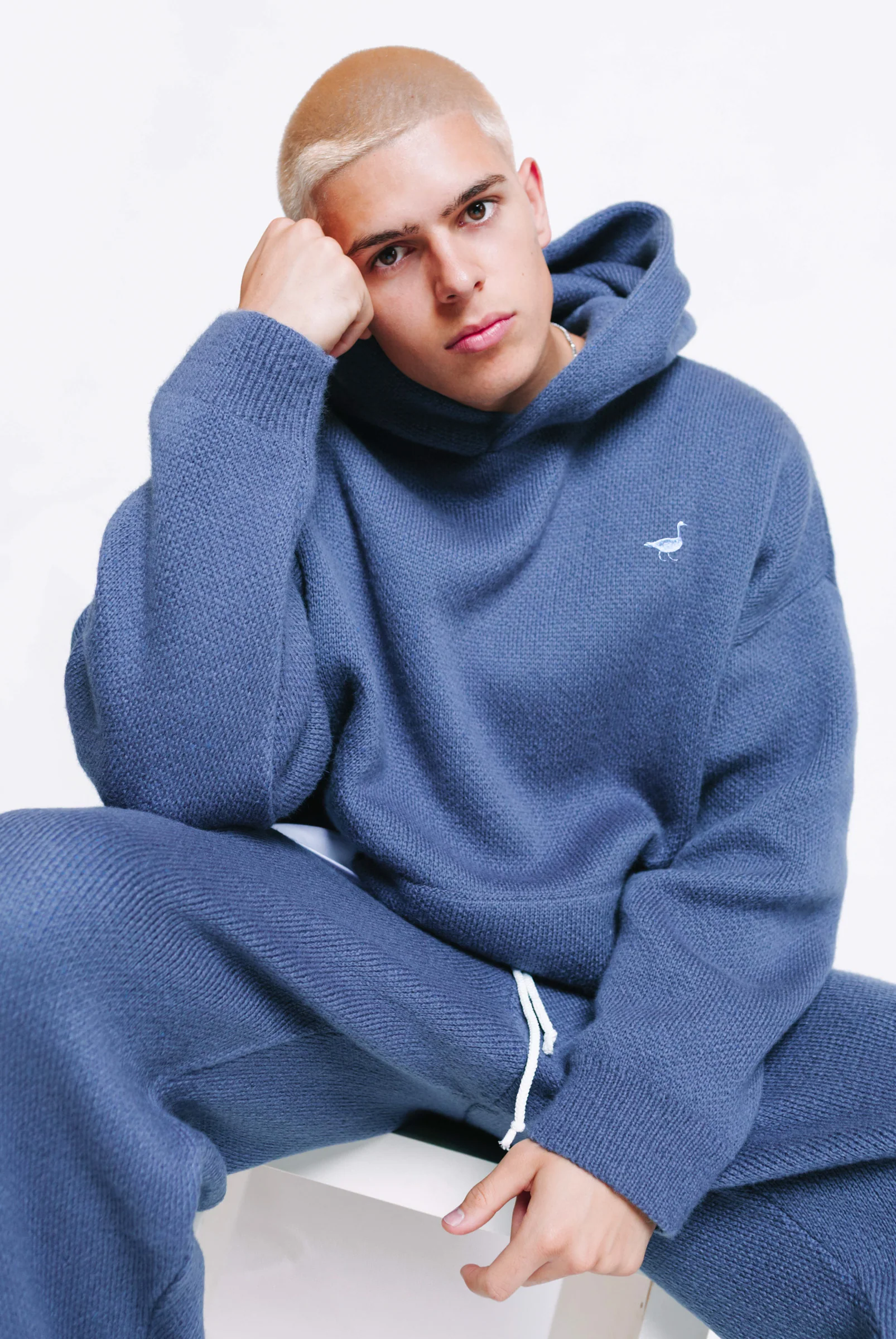 Knitted Hoodie - Denim Blue - Image 9