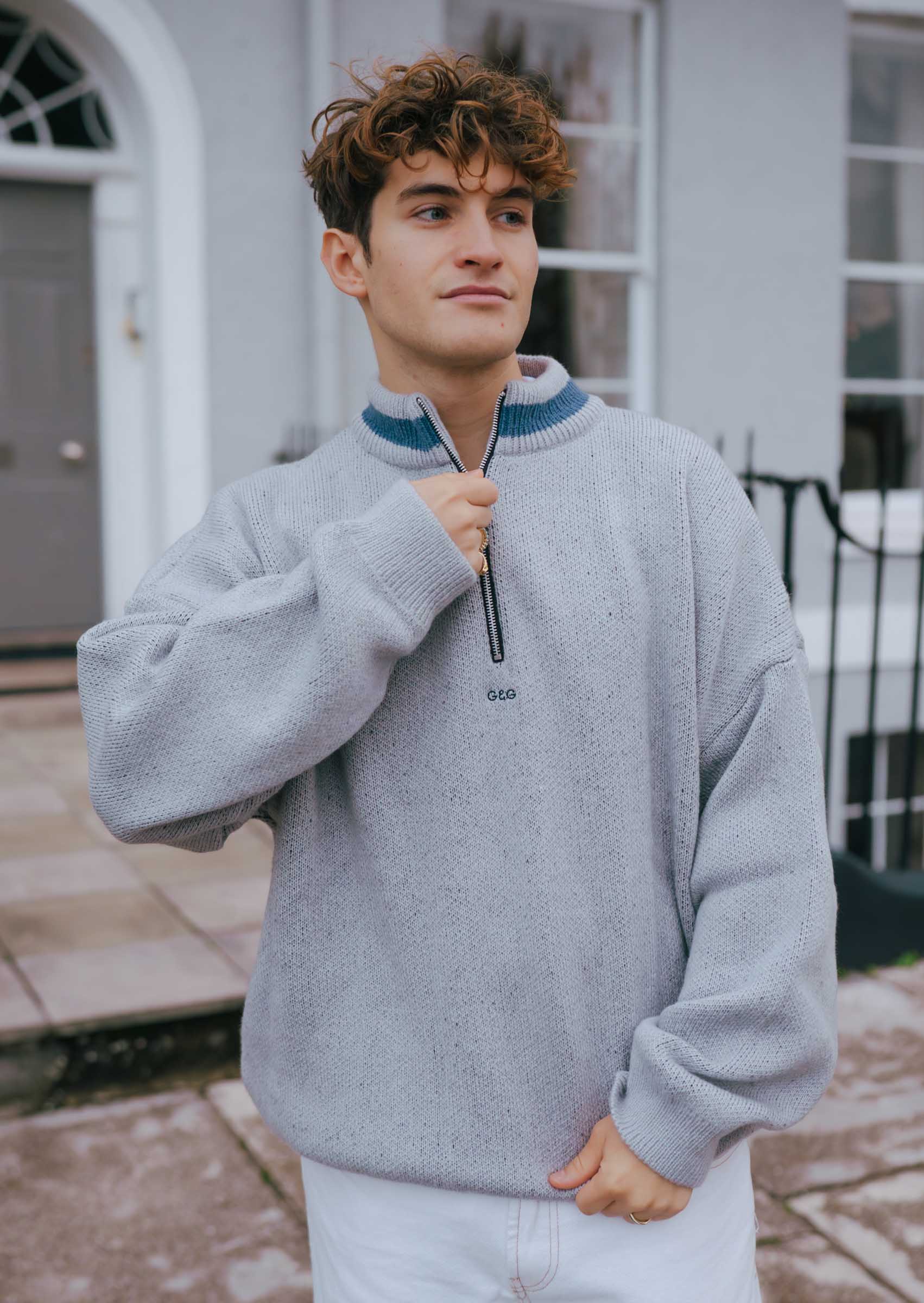 Knitted Simple 1/4 Zip Sweat - Ash - Image 13