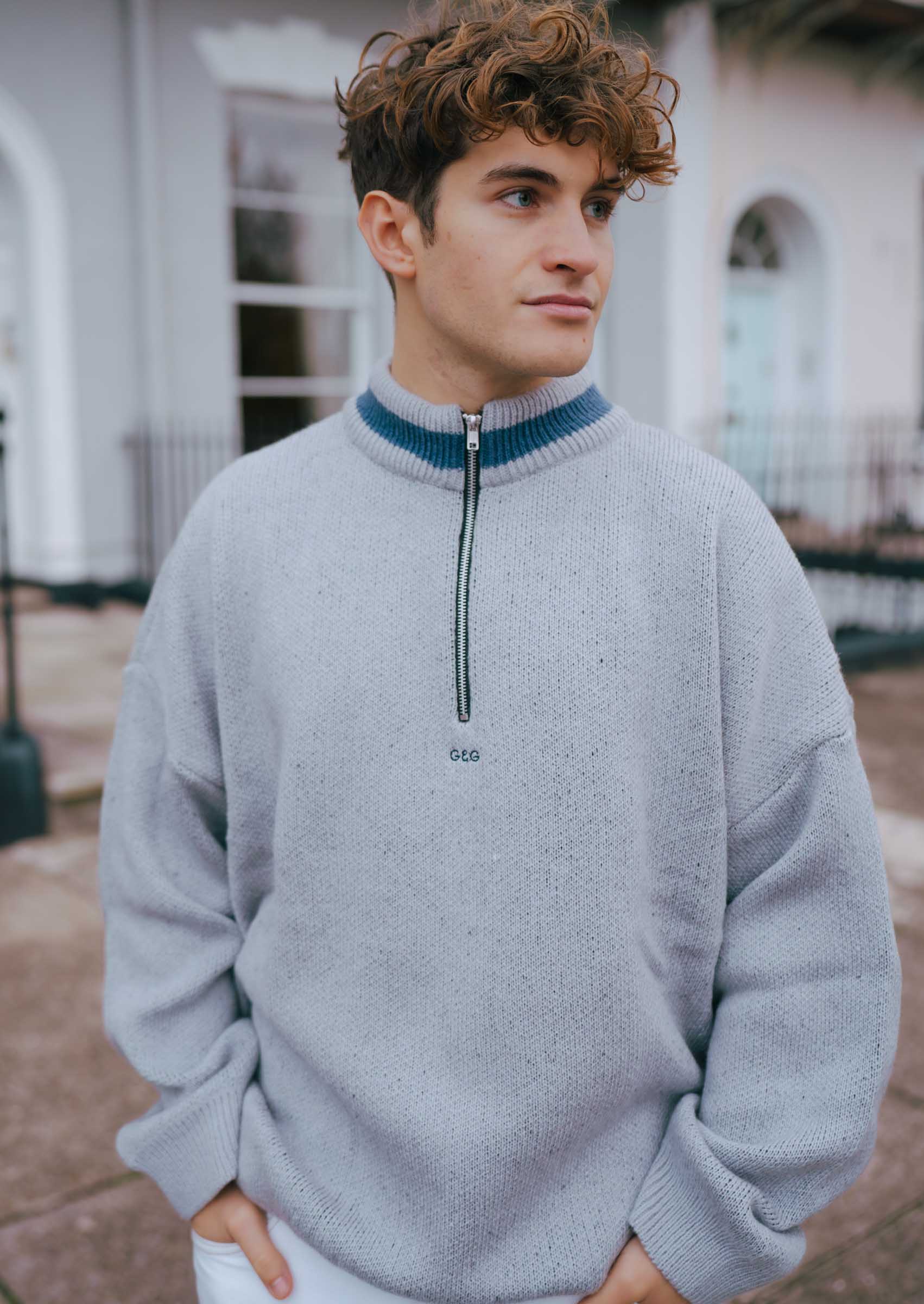 Knitted Simple 1/4 Zip Sweat - Ash - Image 14