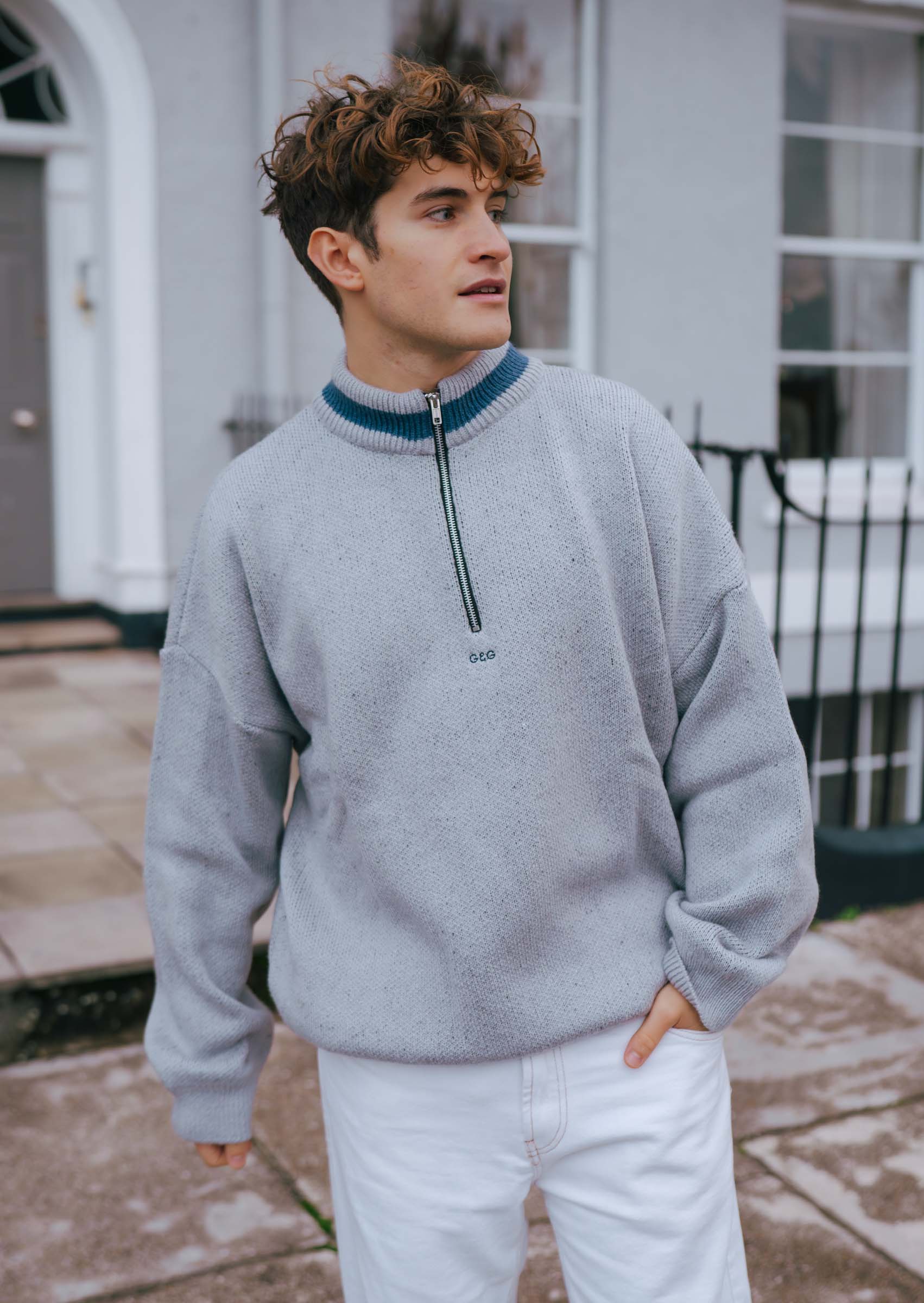 Knitted Simple 1/4 Zip Sweat - Ash - Image 15
