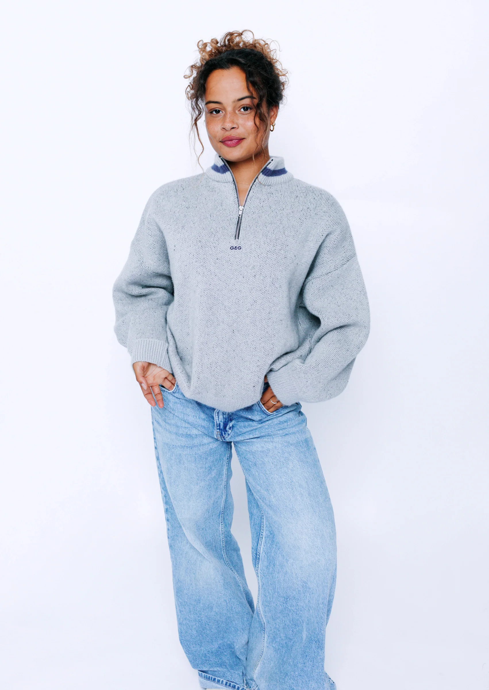 Knitted Simple 1/4 Zip Sweat - Ash - Image 7