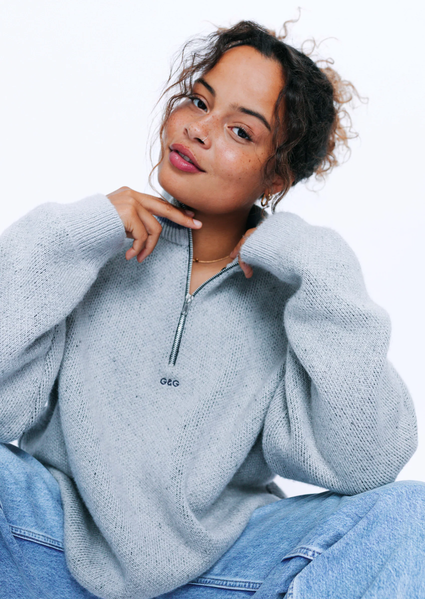 Knitted Simple 1/4 Zip Sweat - Ash - Image 9
