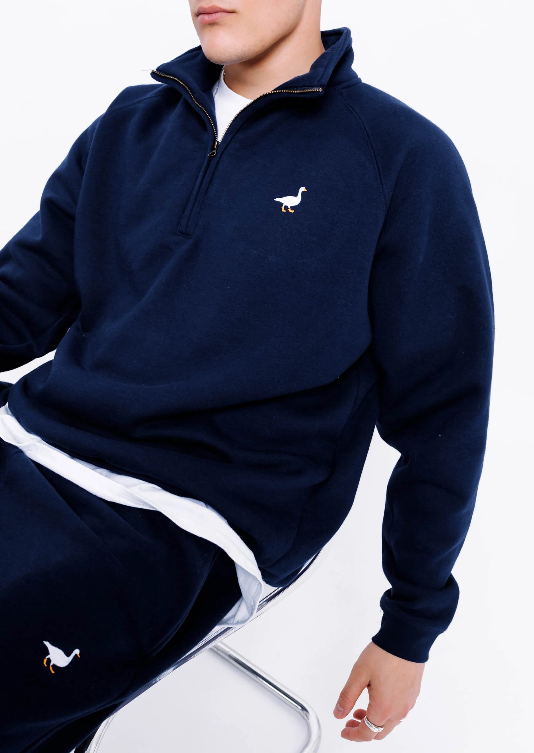 Premium Goose 1/4 Zip Sweat - Navy Blue - Image 10