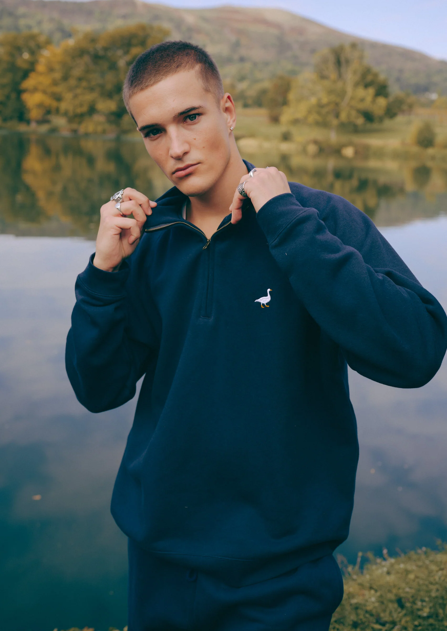 Premium Goose 1/4 Zip Sweat - Navy Blue - Image 3