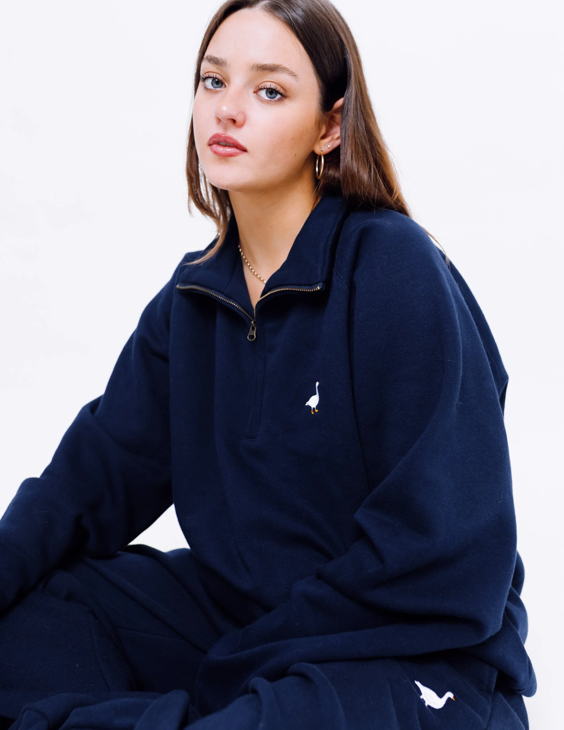 Premium Goose 1/4 Zip Sweat - Navy Blue - Image 4