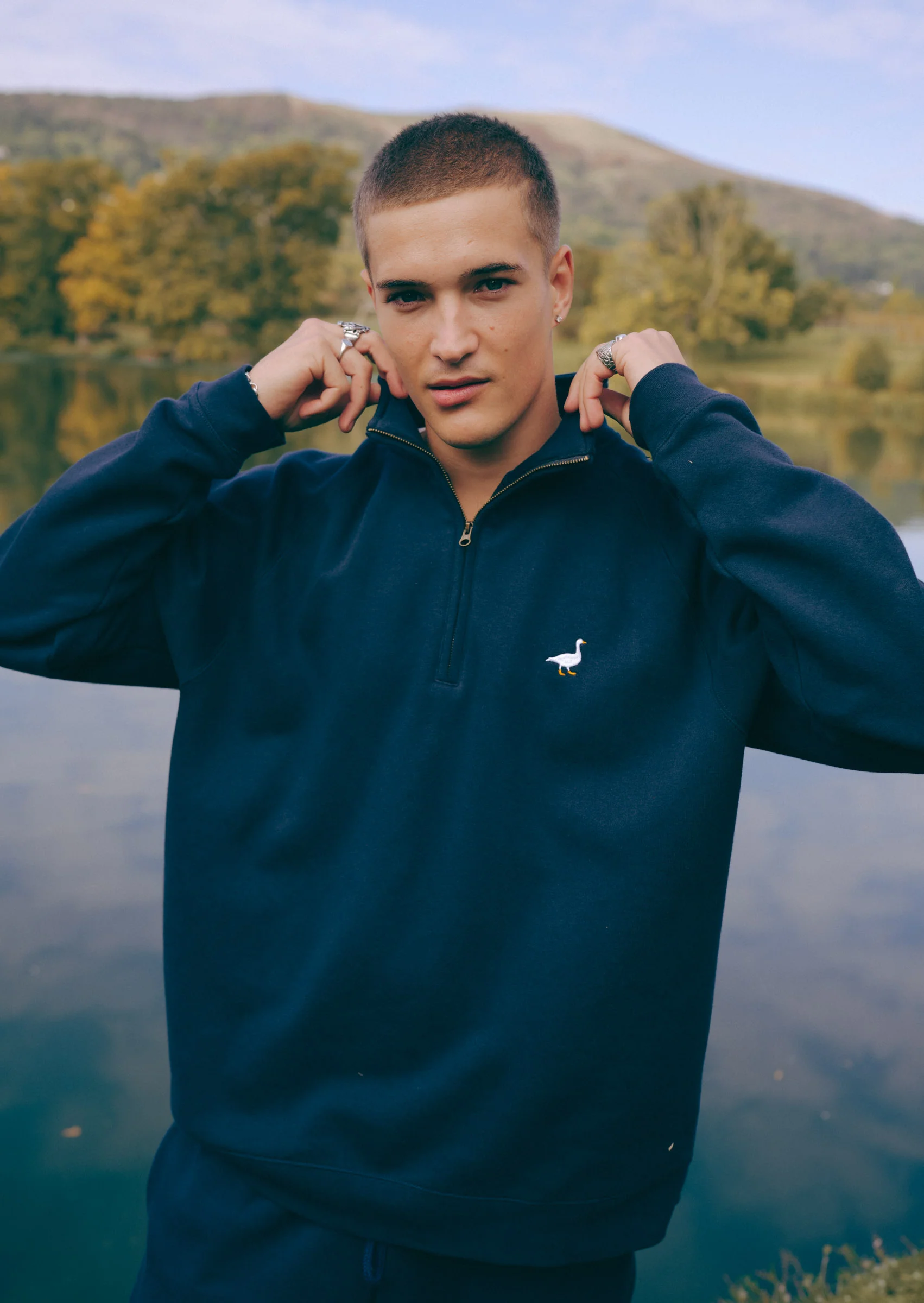 Premium Goose 1/4 Zip Sweat - Navy Blue - Image 6
