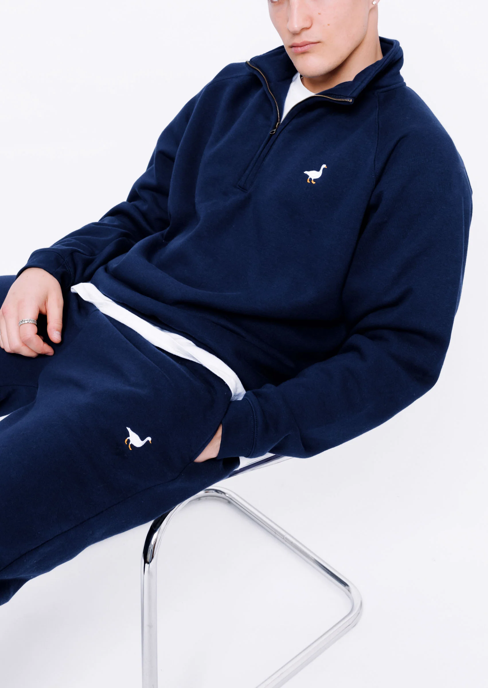 Premium Goose 1/4 Zip Sweat - Navy Blue - Image 8