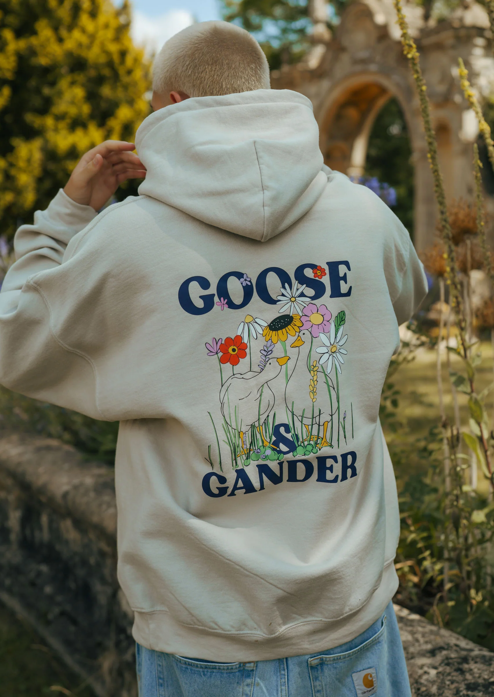 Wild Goose Printed Hoodie - Sand - Image 4