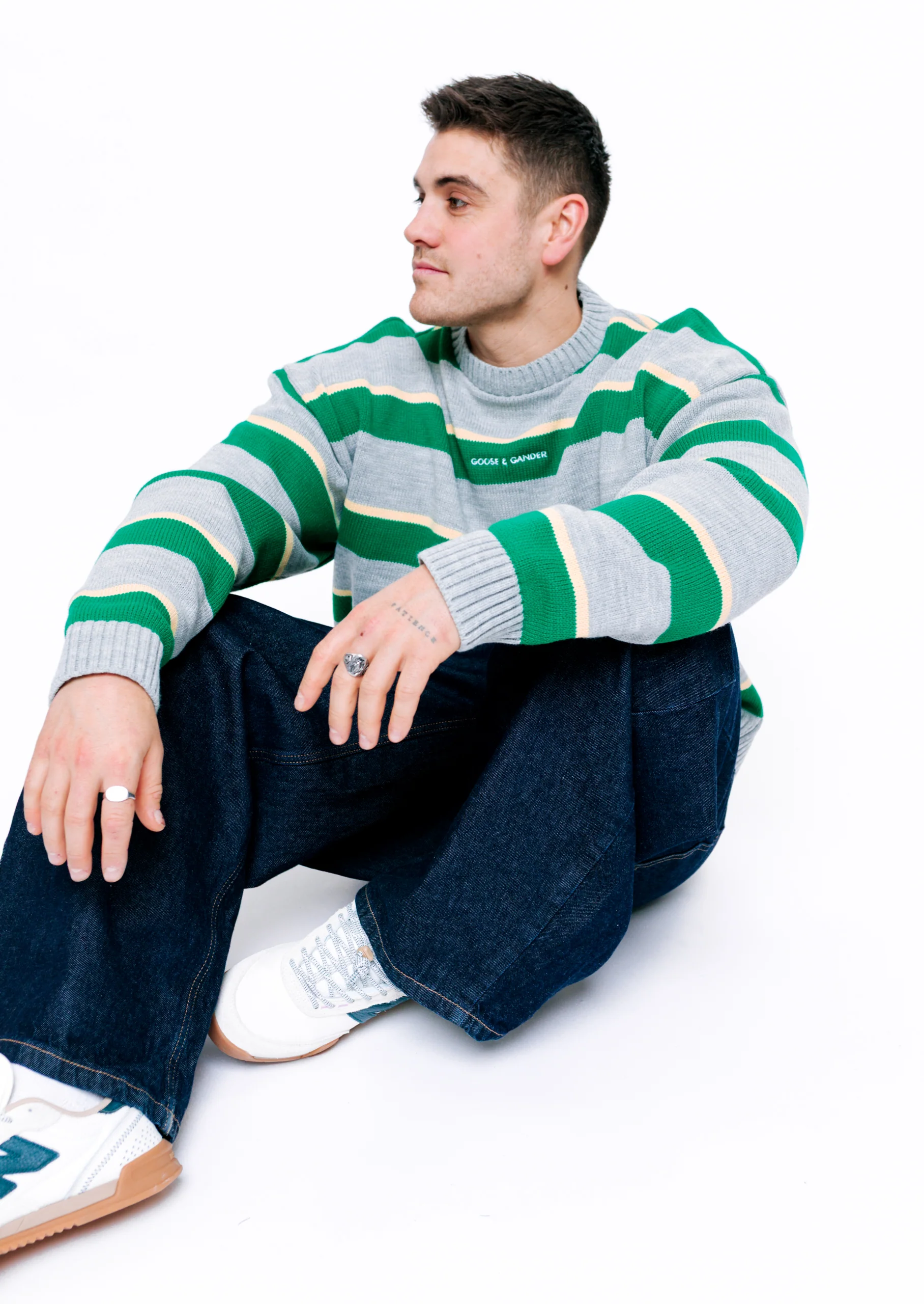 Striped Knitted Writing Sweatshirt - Green/Yellow - Image 10