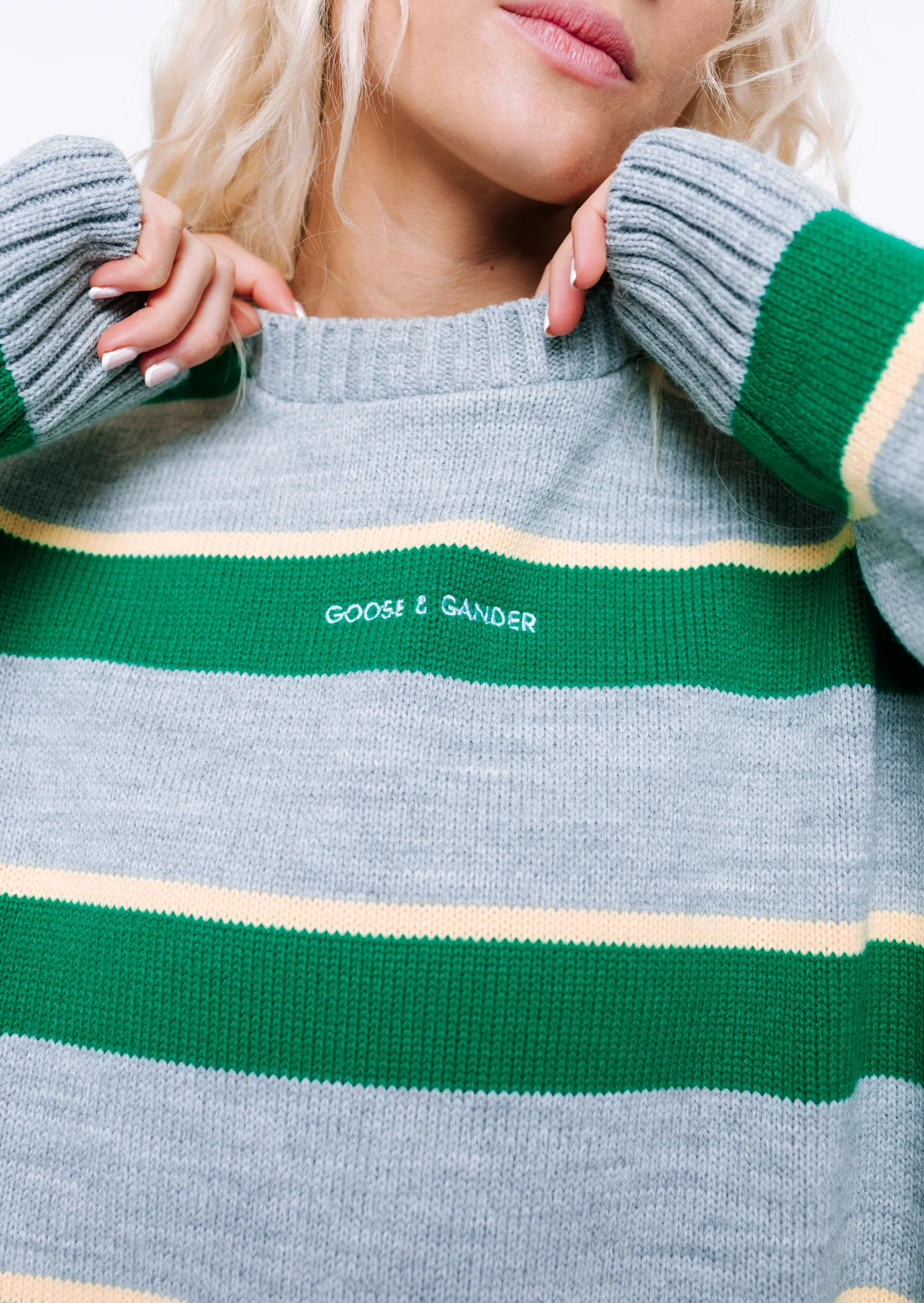 Striped Knitted Writing Sweatshirt - Green/Yellow - Image 13