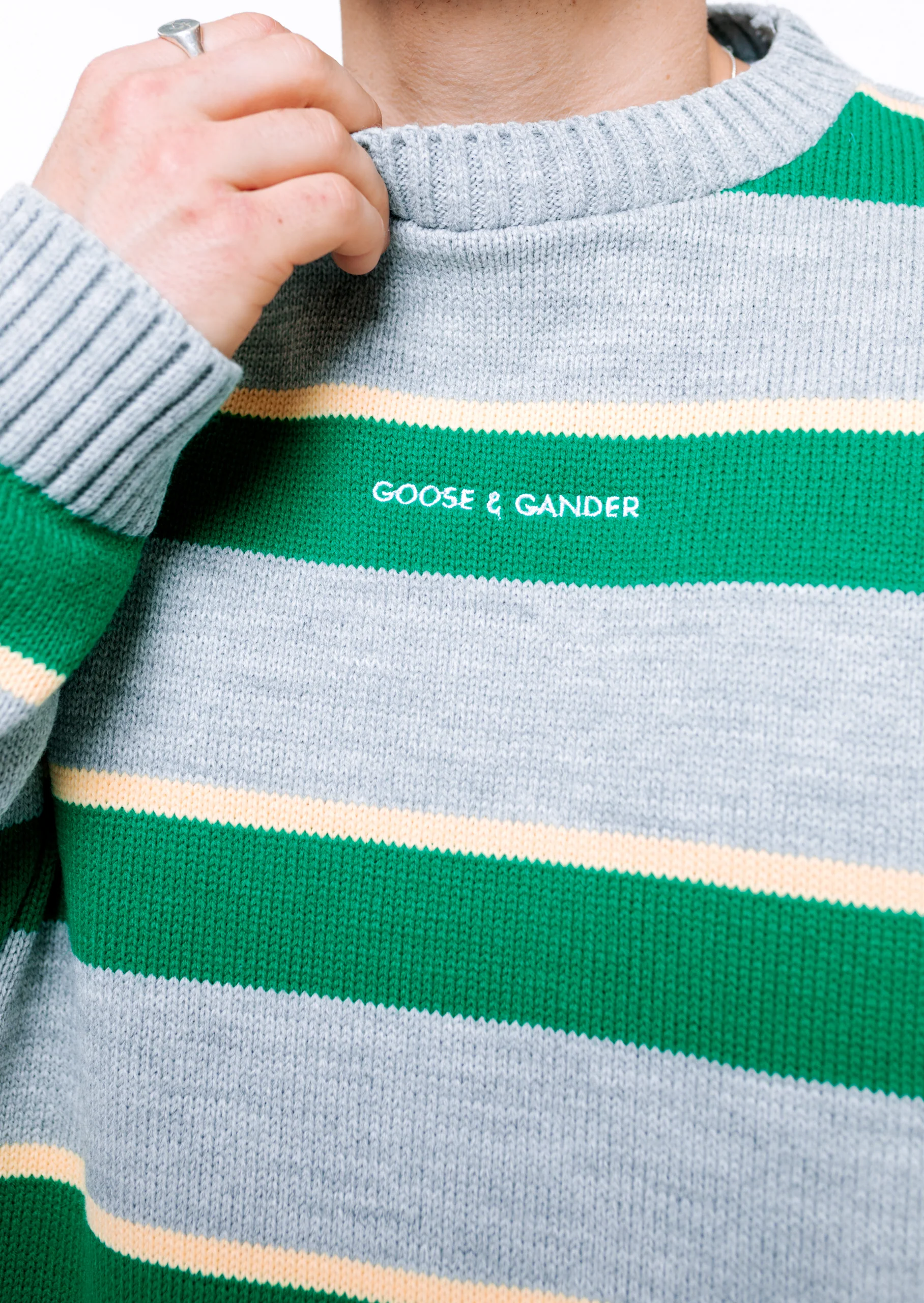 Striped Knitted Writing Sweatshirt - Green/Yellow - Image 14