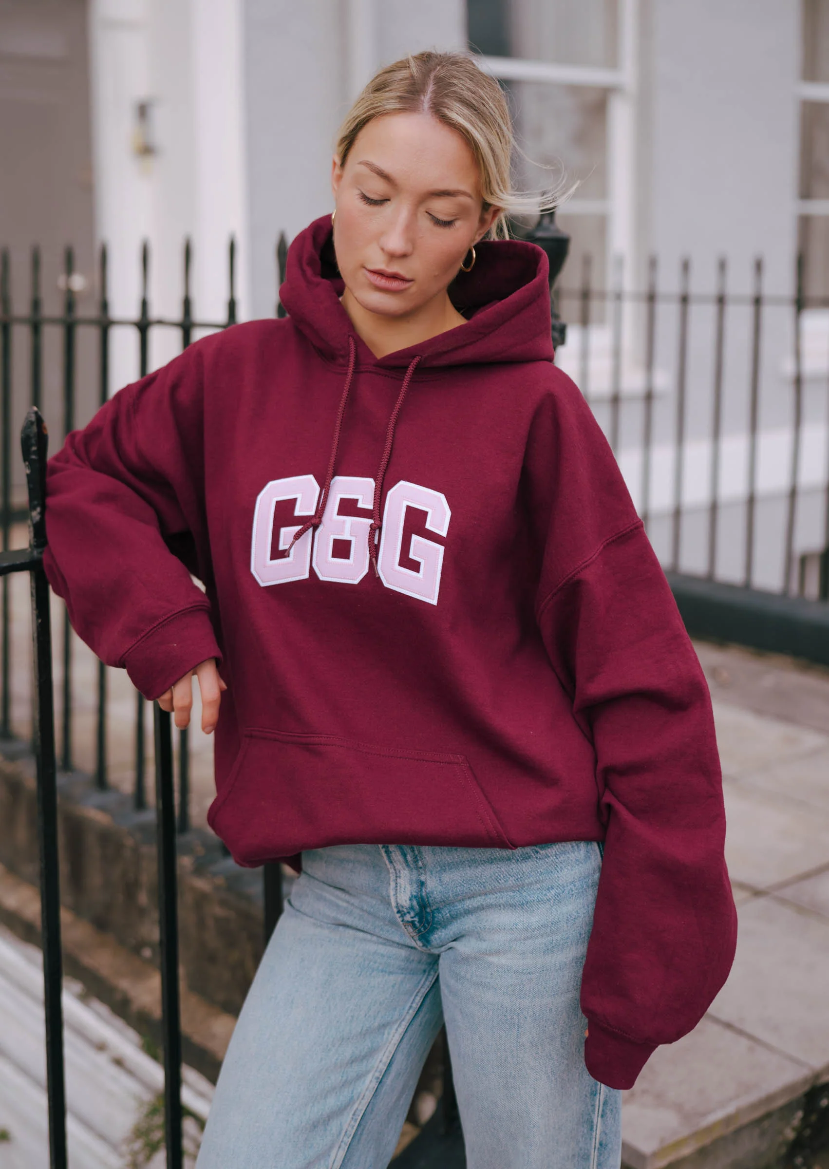 Applique Hoodie - Burgundy - Image 10
