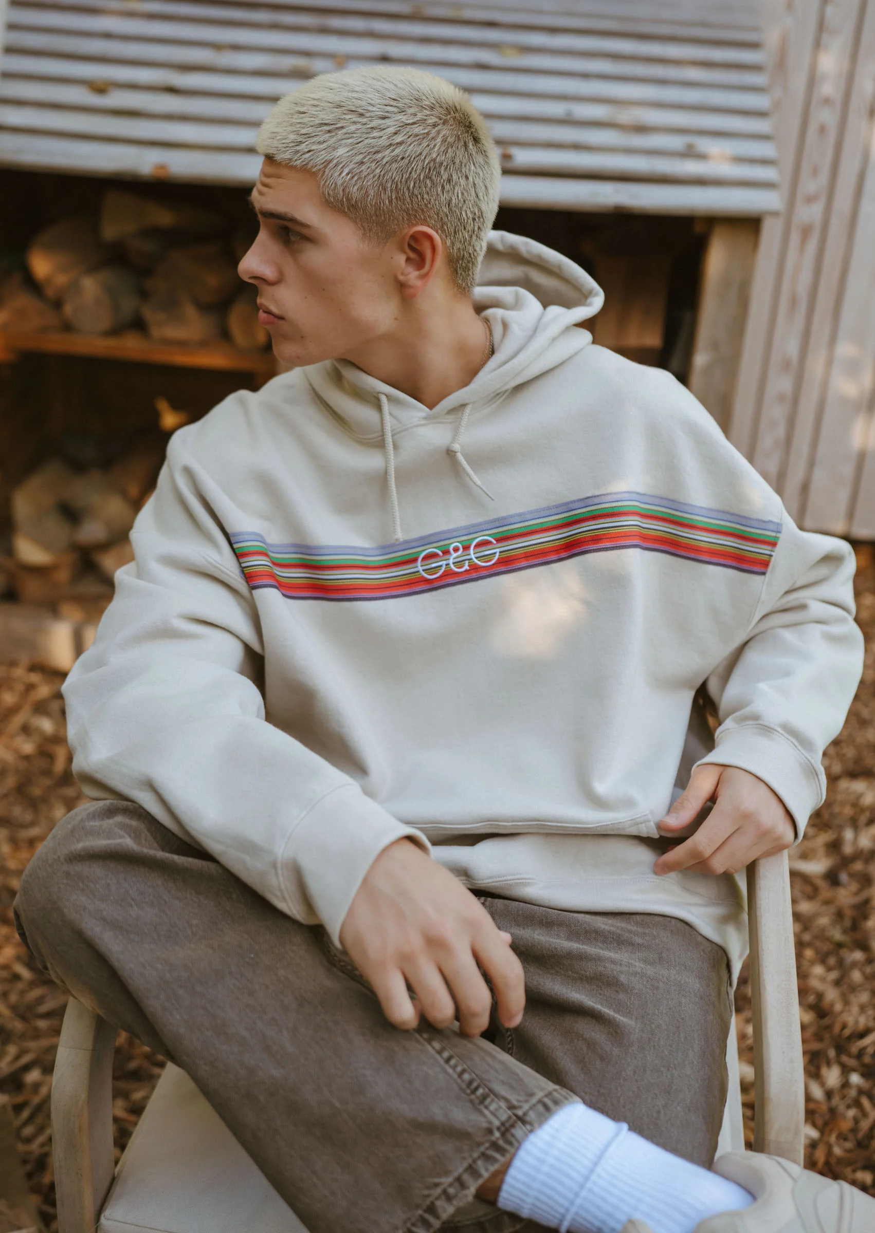 Vintage Ribbon Hoodie - Sand - Image 4