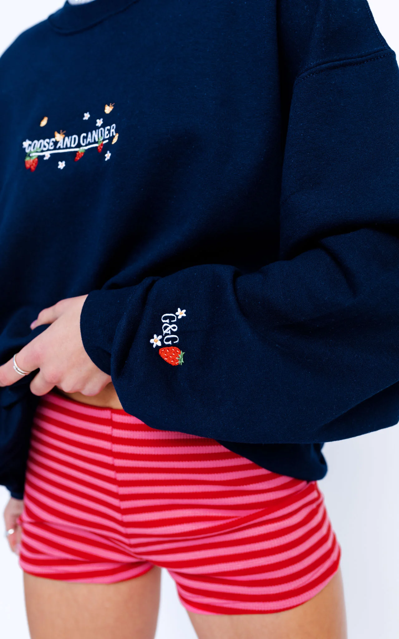 Wild Strawberry Embroidered Sweat - Navy - Image 11