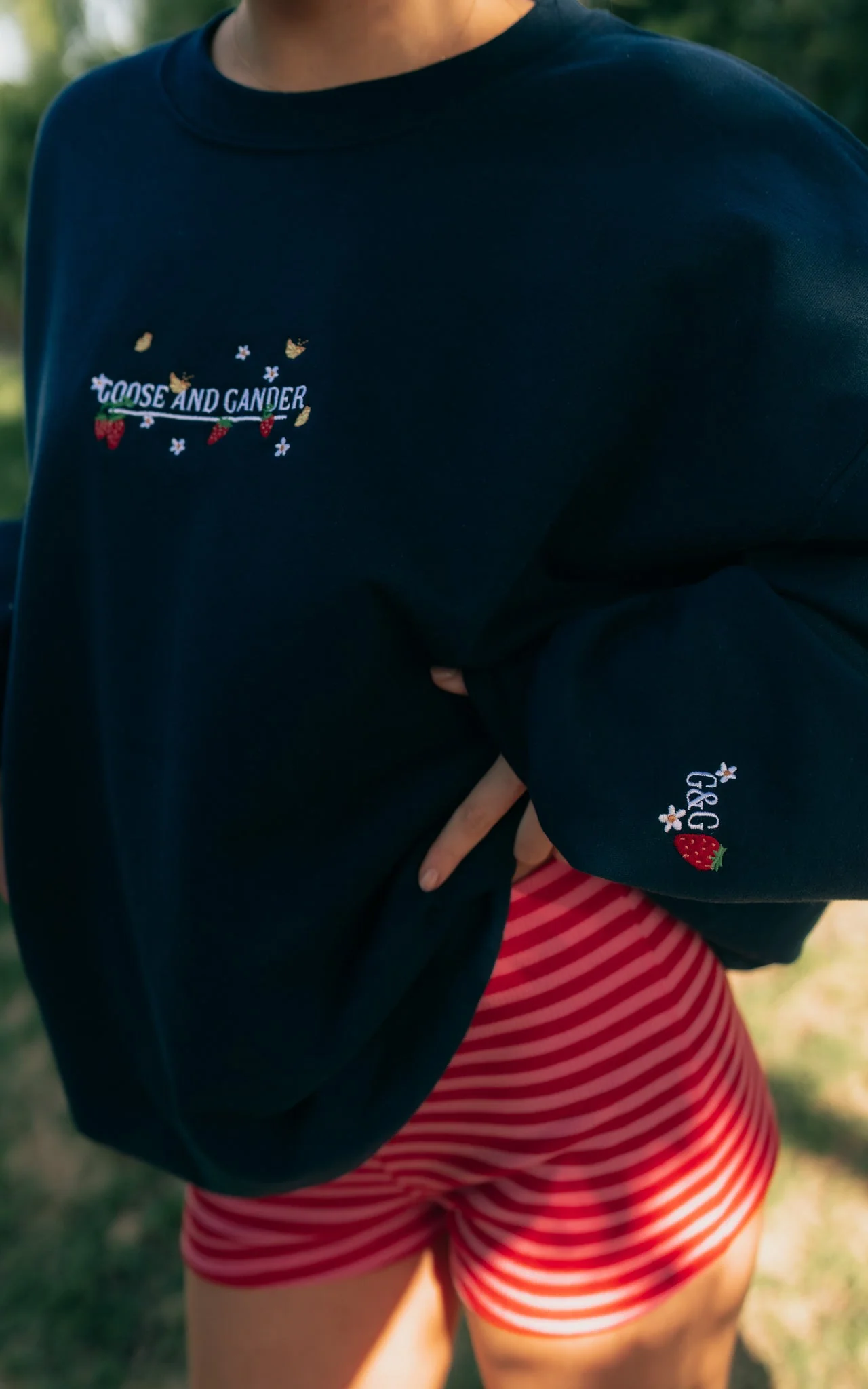Wild Strawberry Embroidered Sweat - Navy - Image 6