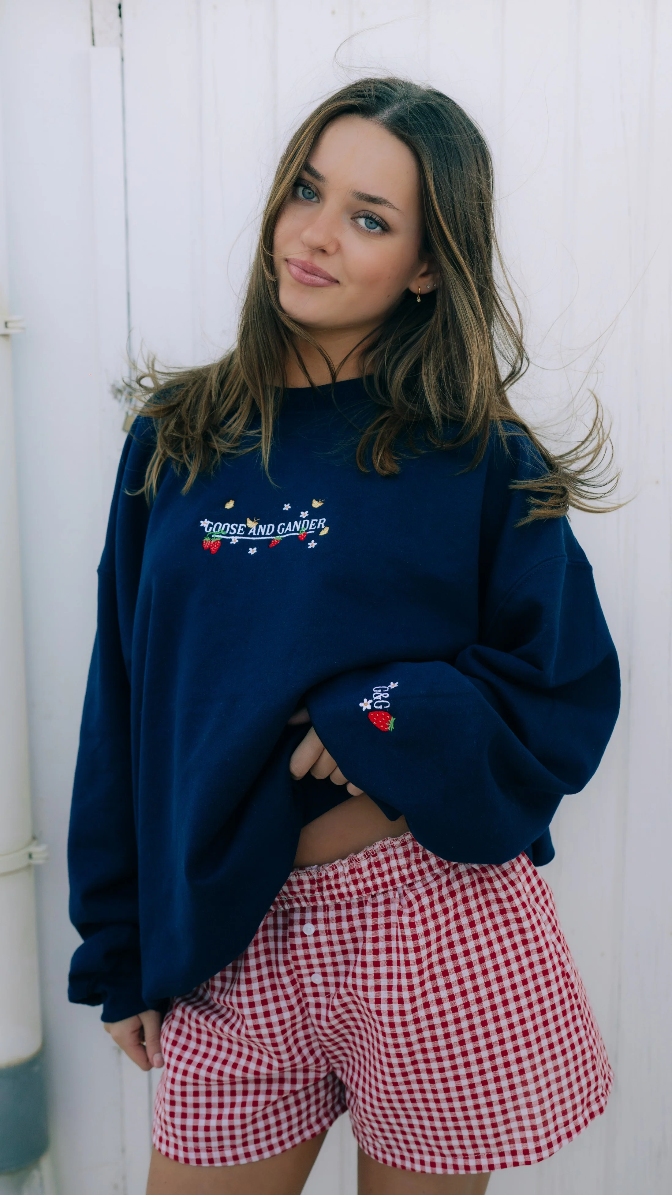 Wild Strawberry Embroidered Sweat - Navy - Image 9